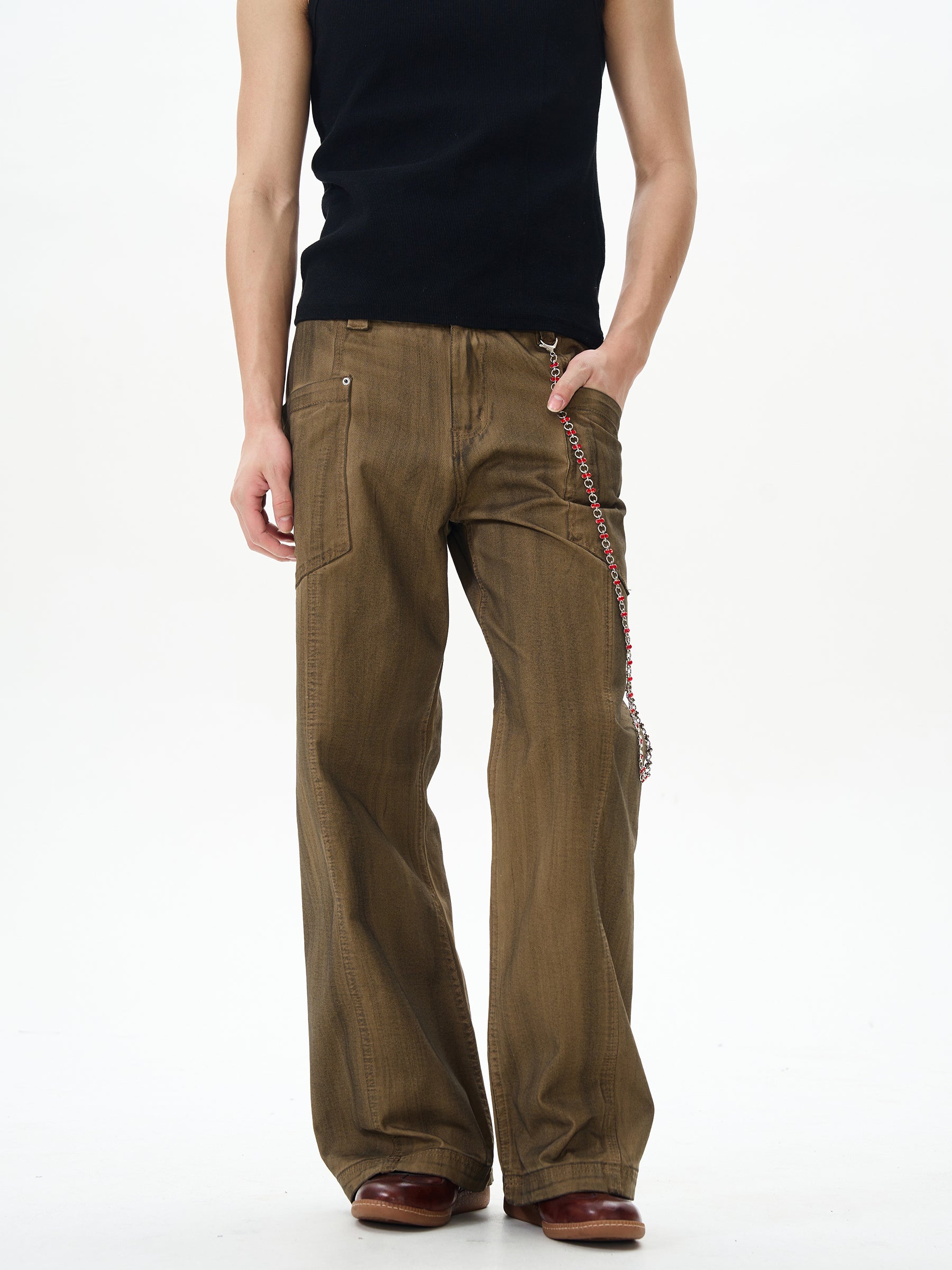 Brown Military Wide Leg Pants