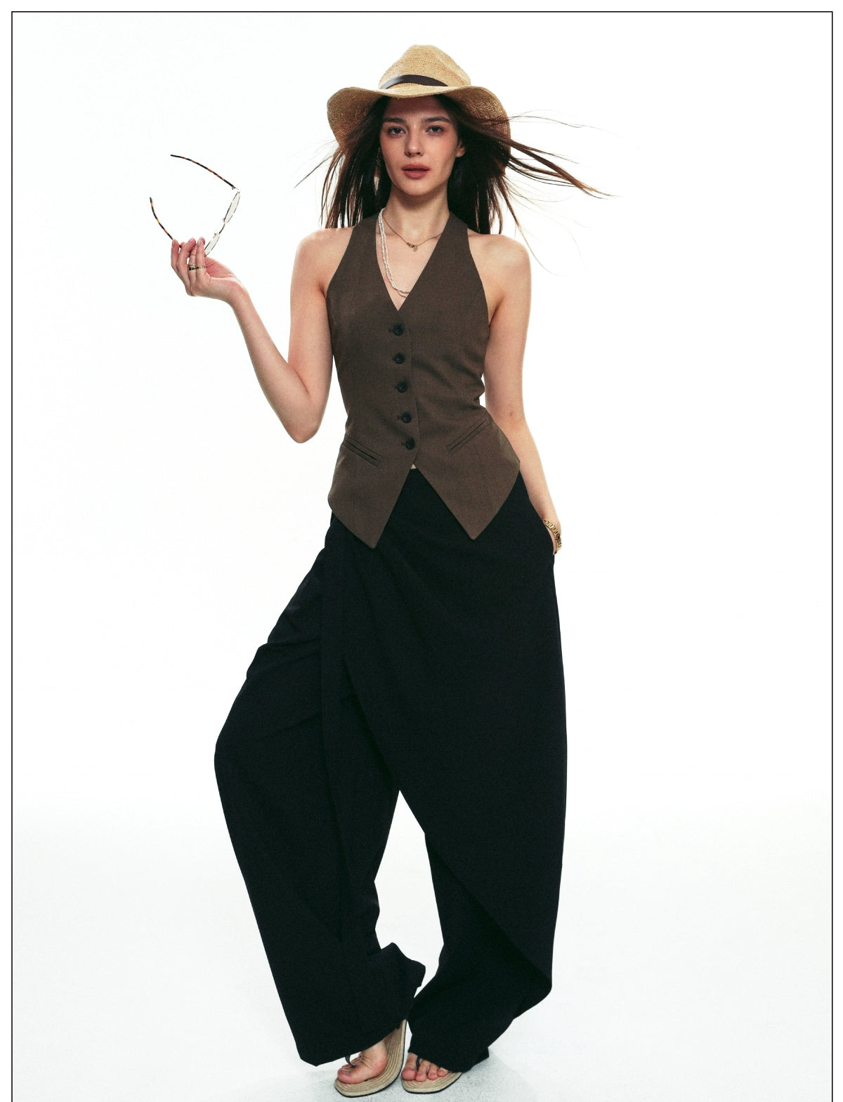 Draped Wrap Wide-Leg Pants