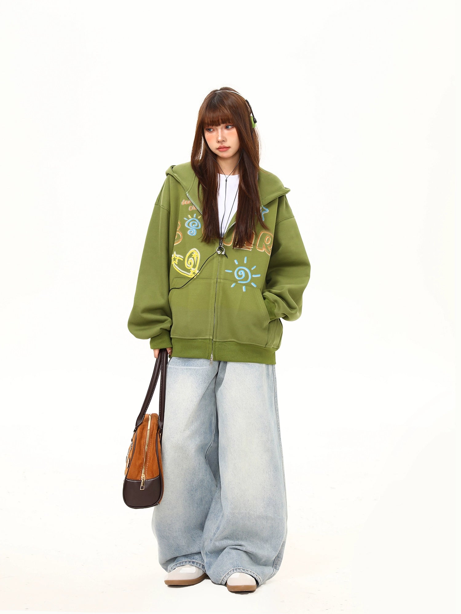 Solar Doodle Olive Zip Hoodie