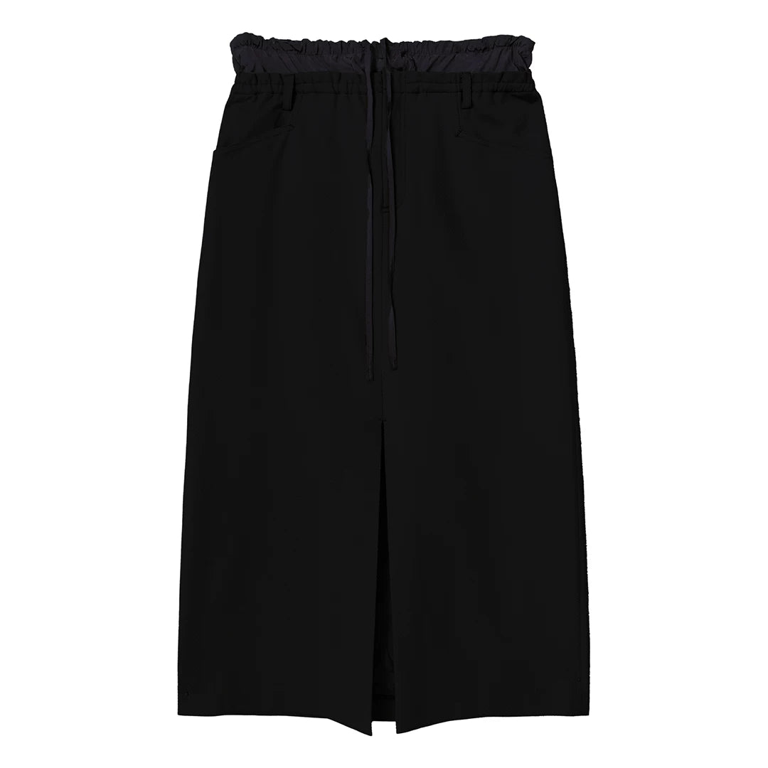 Layered Waist Front-Slit Midi Skirt