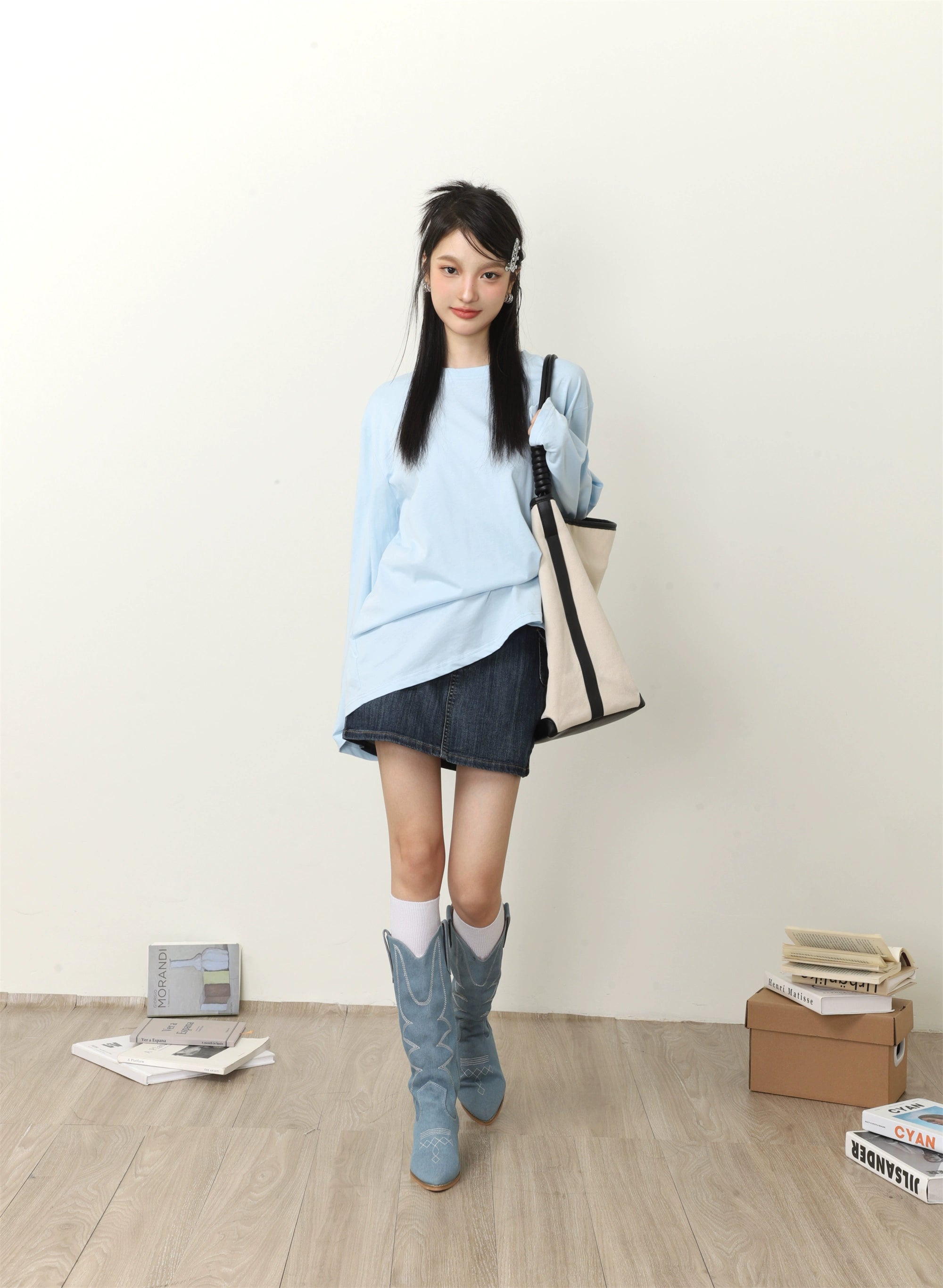 Feste Farbe Lose Long Sleeve T-Shirt