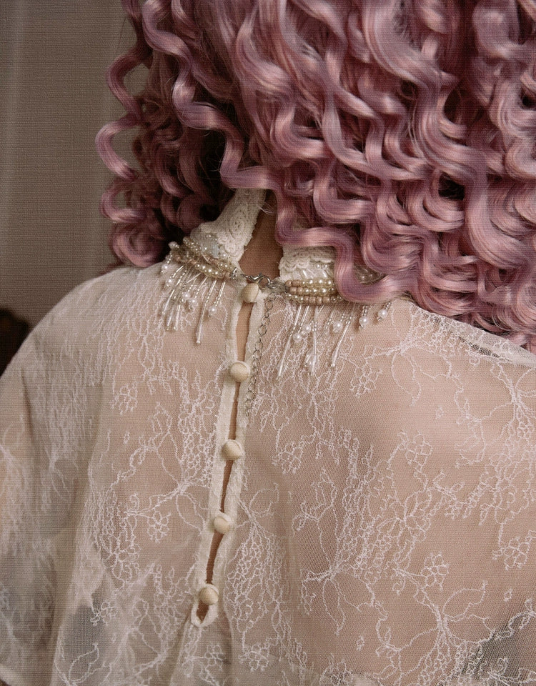 Victorian Ivory Lace High Collar Capelet