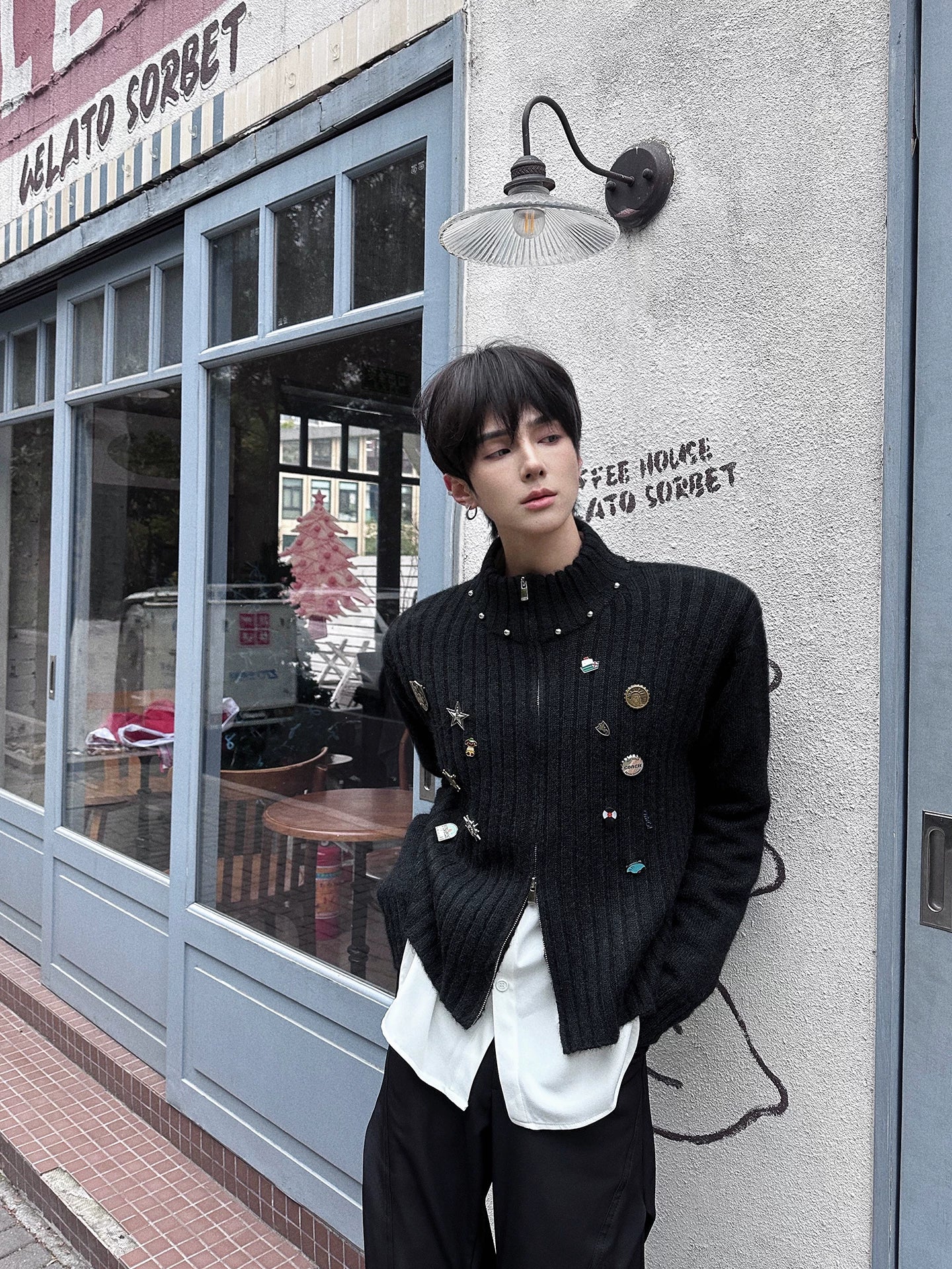 Pinfall Monogram Ribbed Zip Cardigan