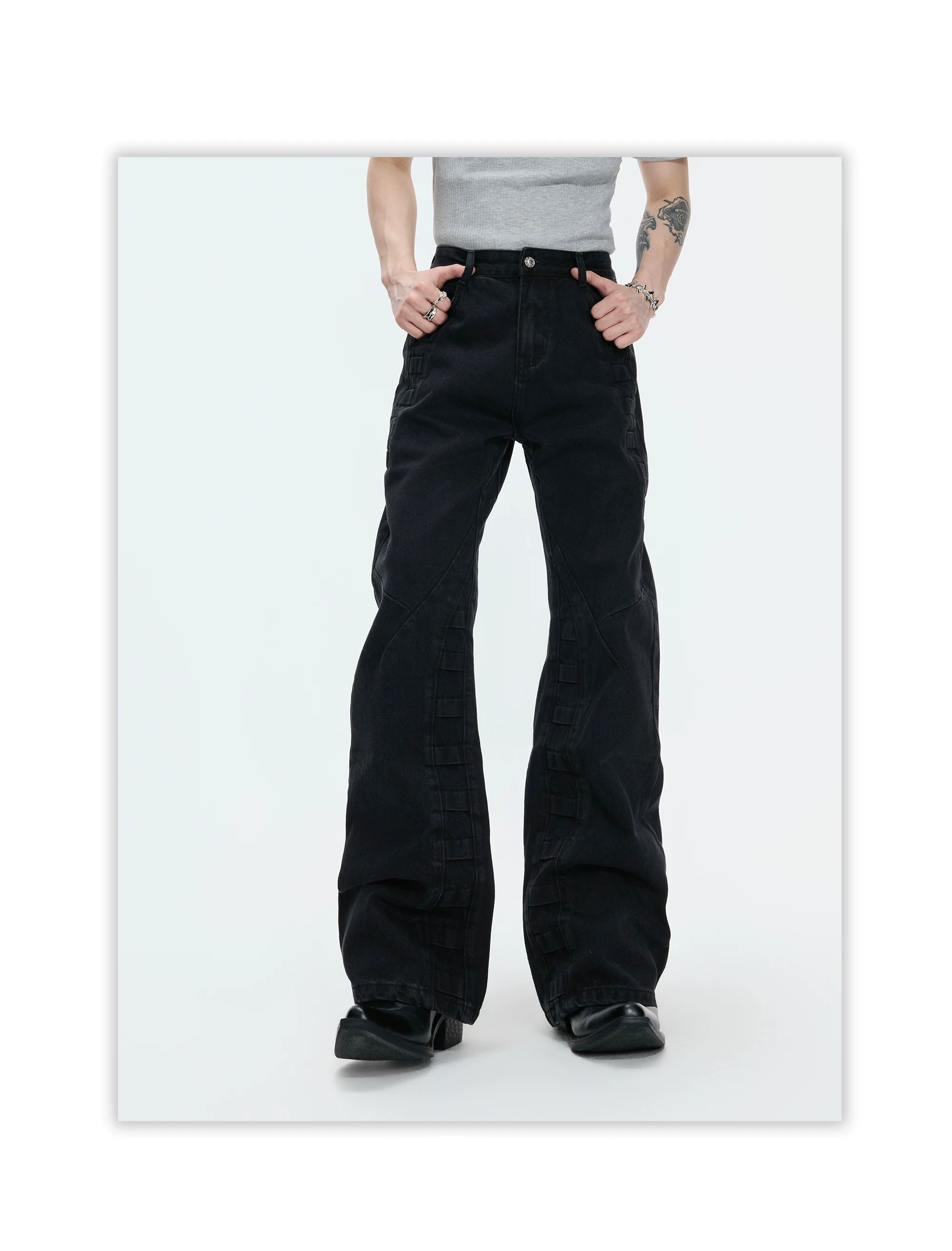Paneled Seam Wide Leg Jeans