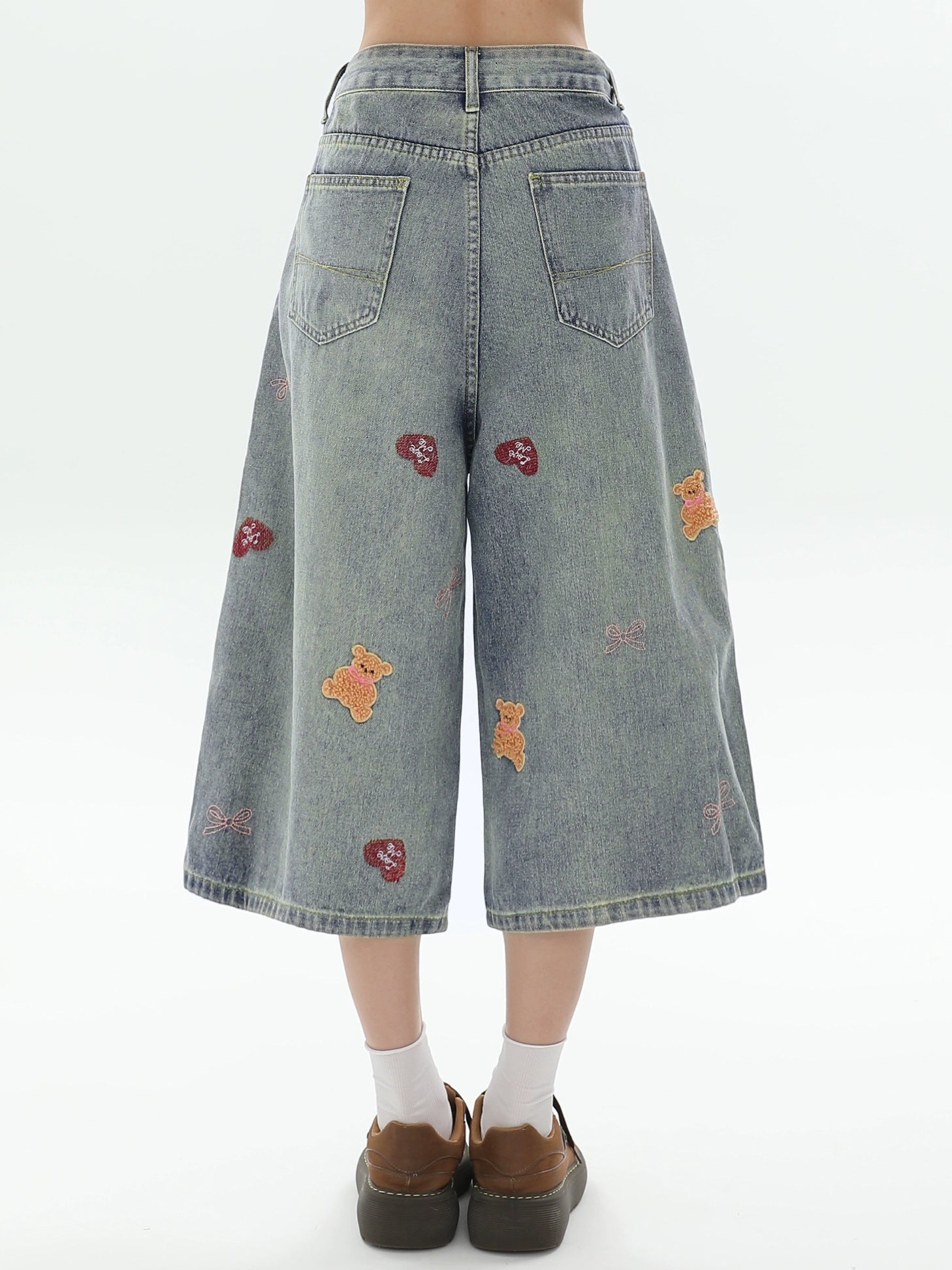 Teddy Bear and Heart Print Culottes