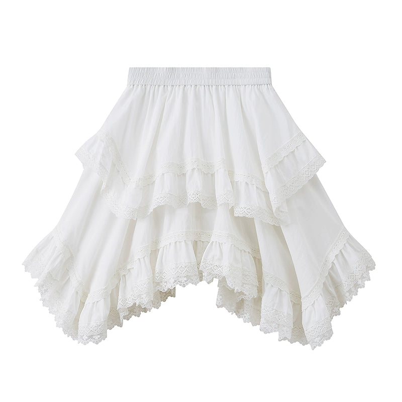 Sporty Hooded Jacket & Tiered Lace Midi Skirt Set