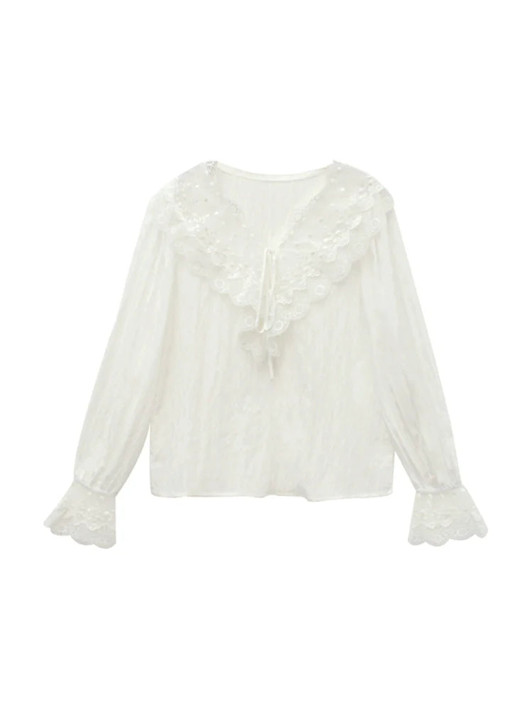 White Lace-Trimmed Blouse