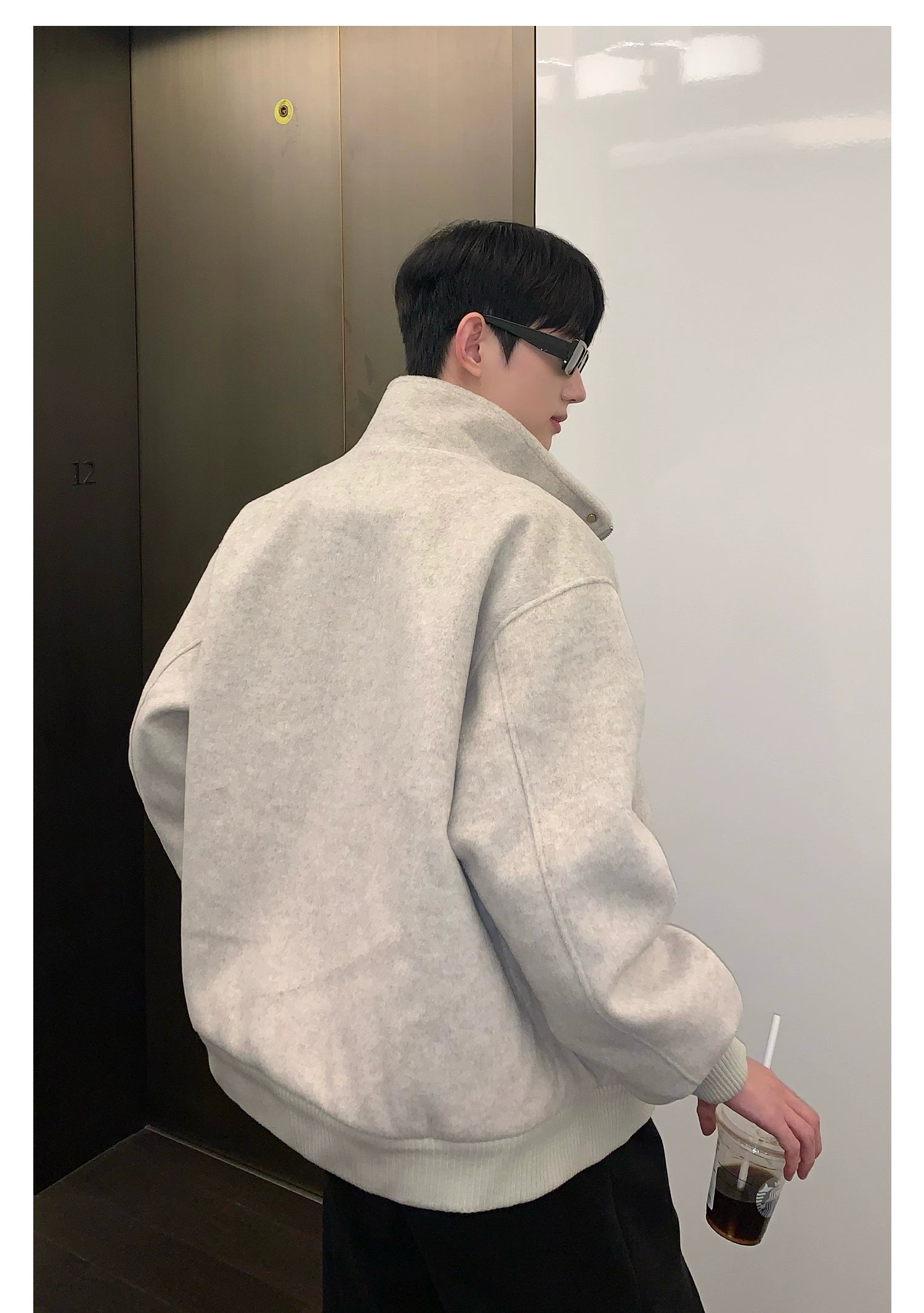 Bomber Jacket with Stand Collar and Ribbed Cuffs