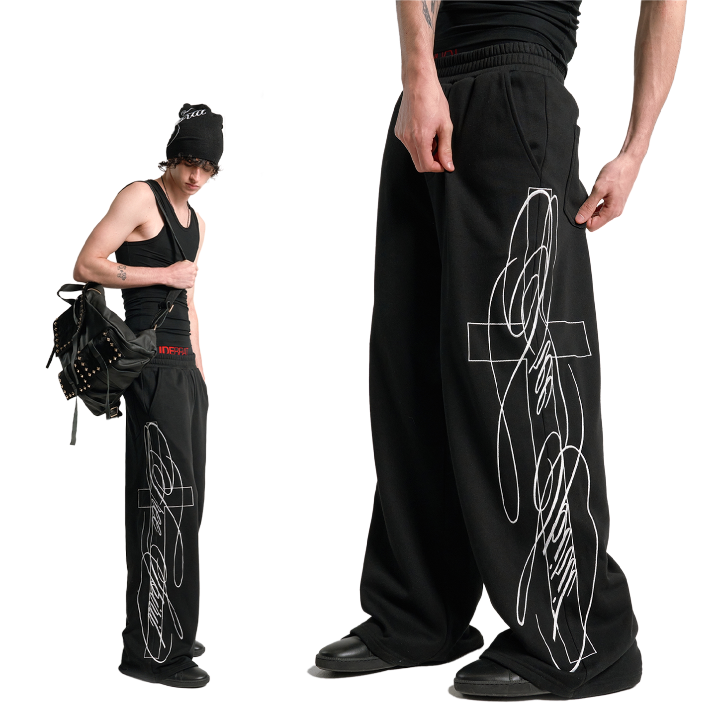 Cross Script Wide-Leg Track Pants