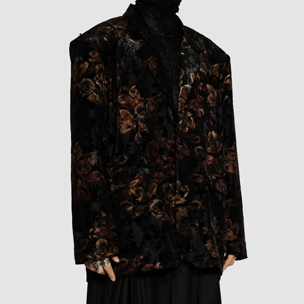 Black Floral Pattern Blazer