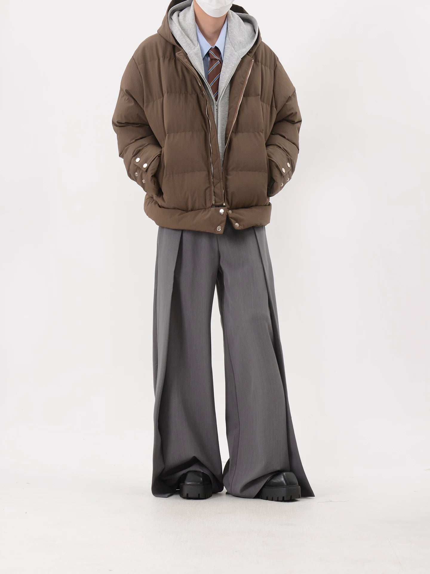 Oversized Hooded Puffer Jacket with Layered Insert