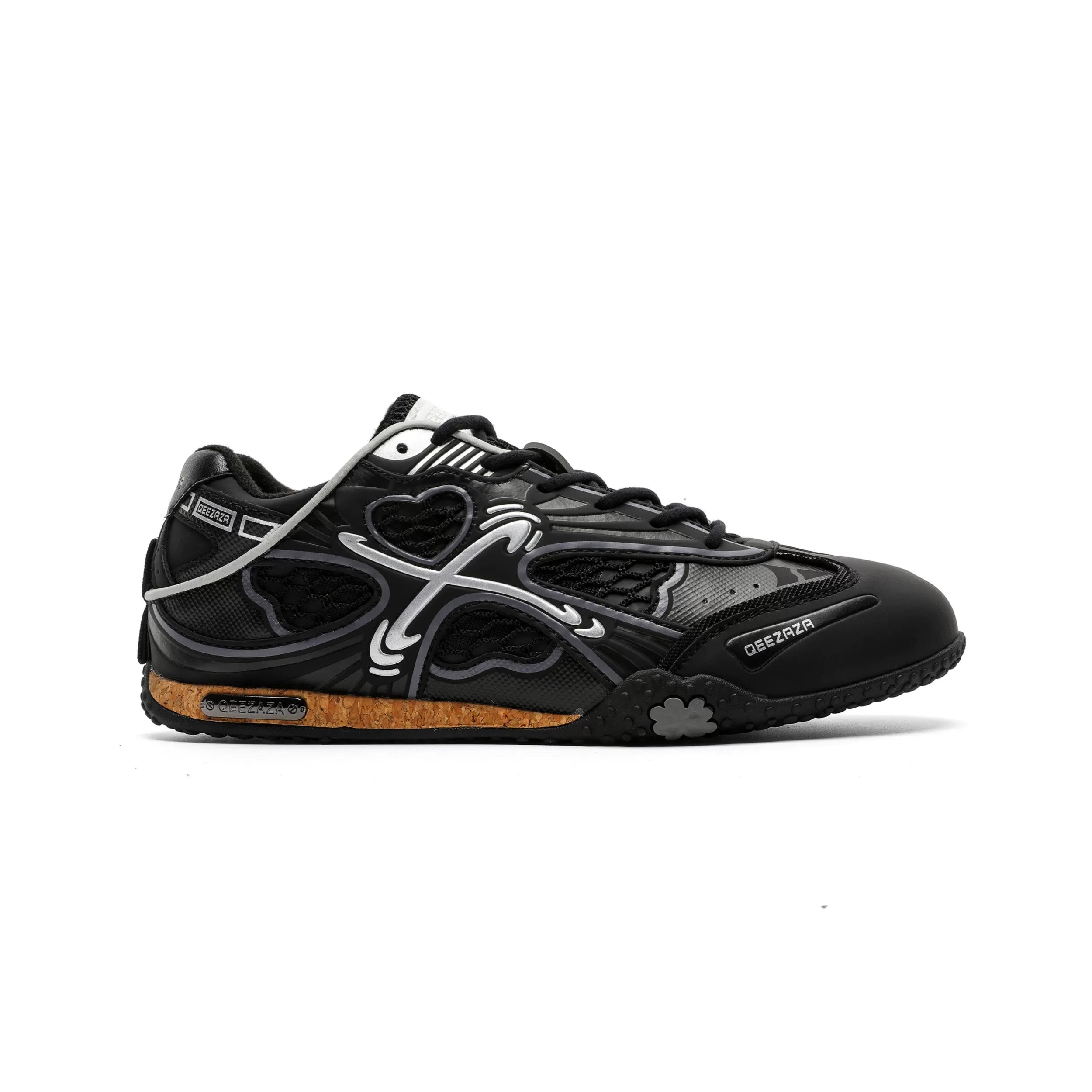 Silver Heart Mesh Retro Sneakers
