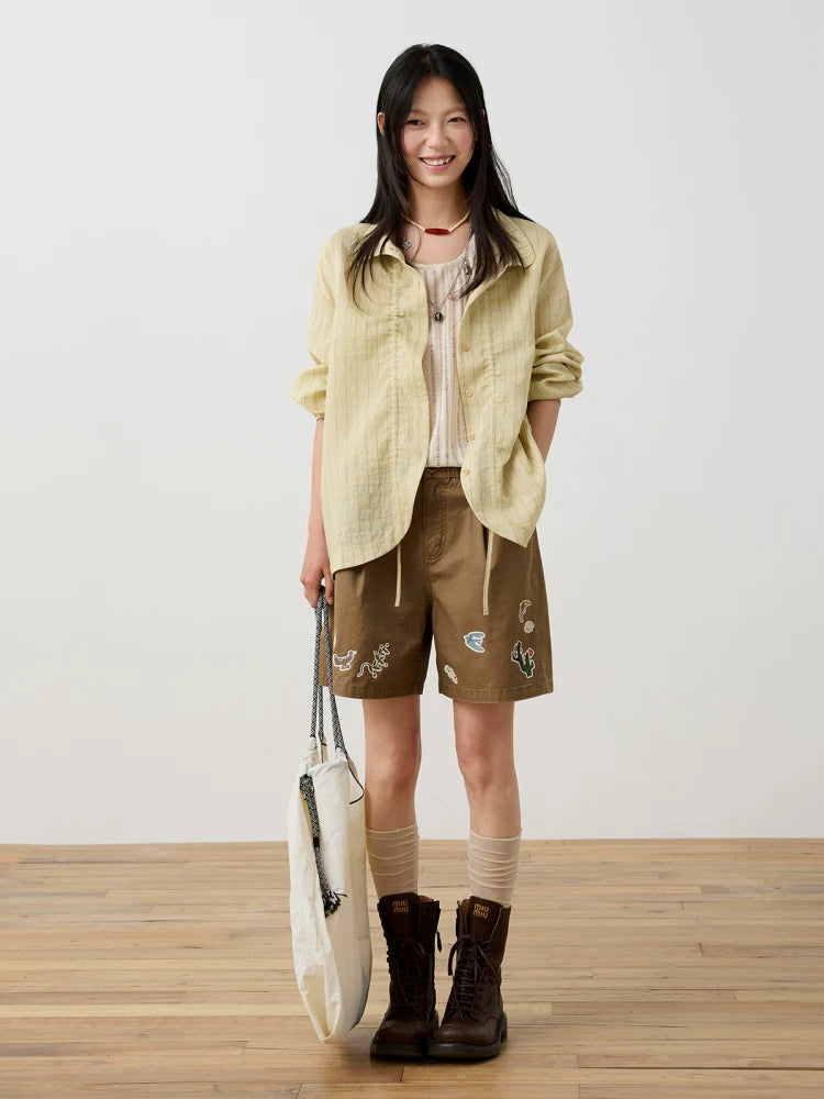 Mandarin Collar Textured Button Blouse