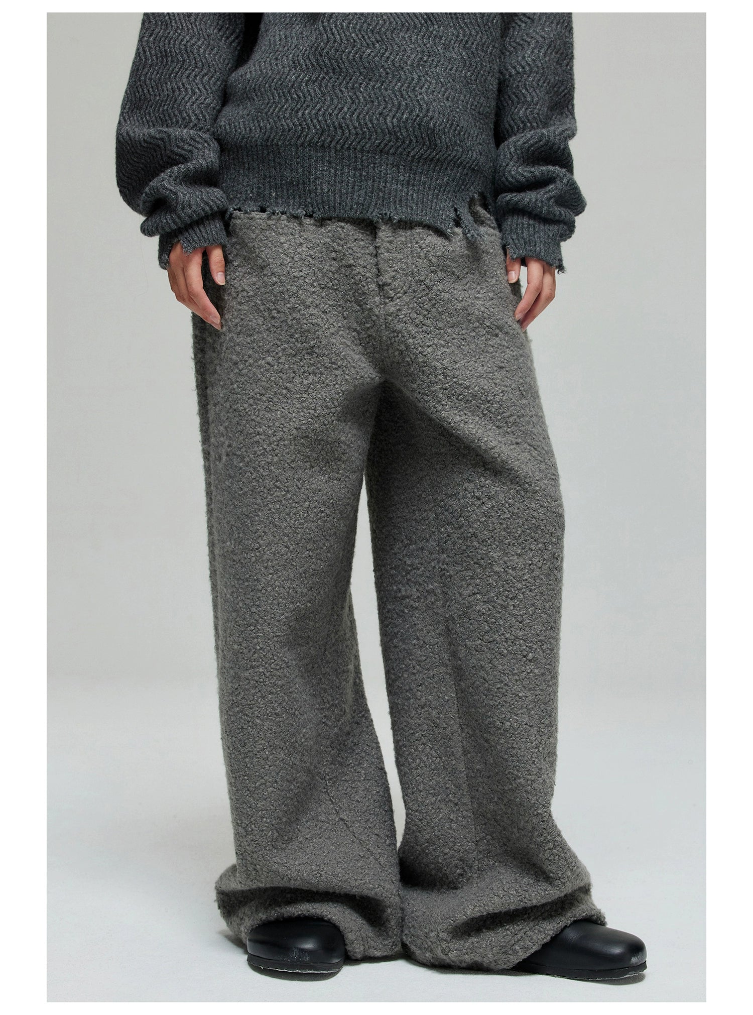 Textured Wide-Leg Fleece Pants