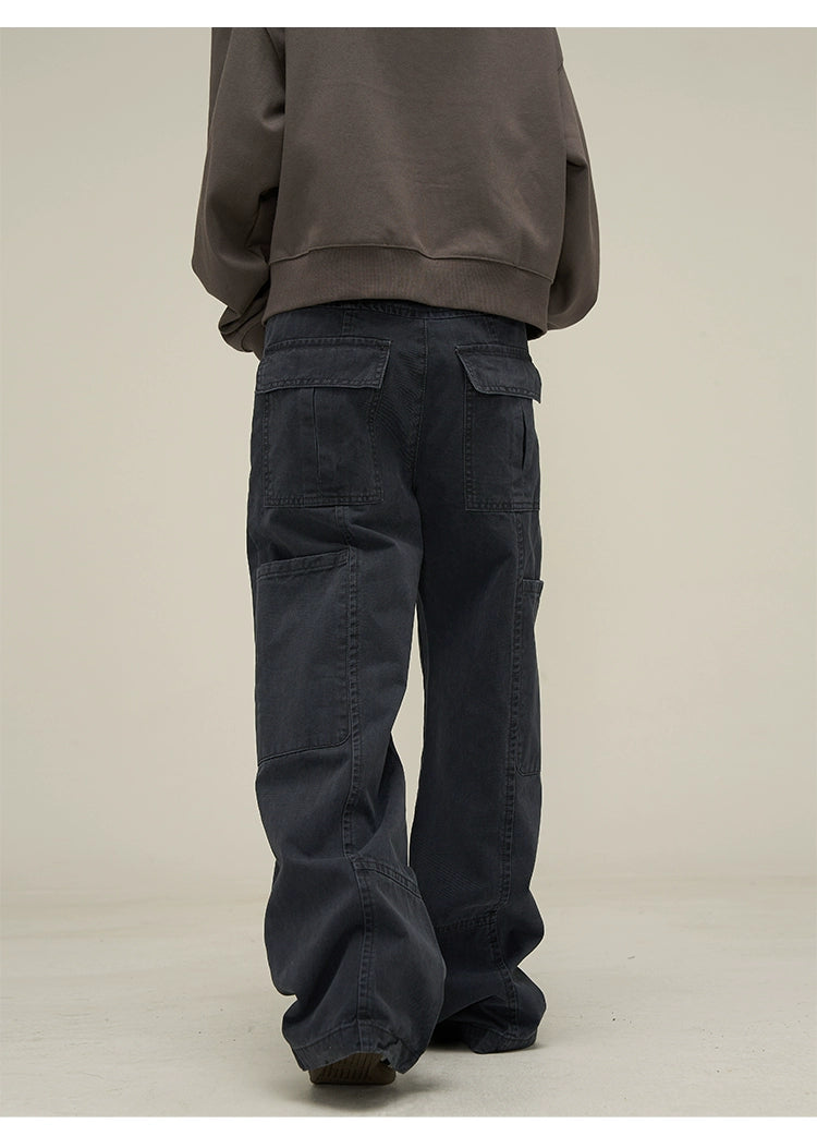 Washed Utility Panel Seams Wide Leg Jeans