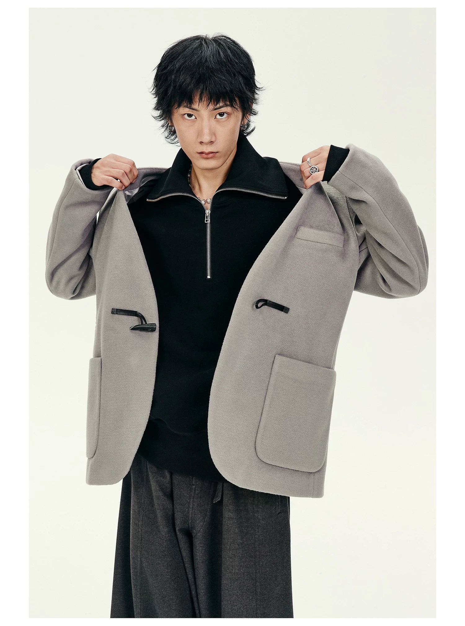 Toggle Closure Collarless Blazer