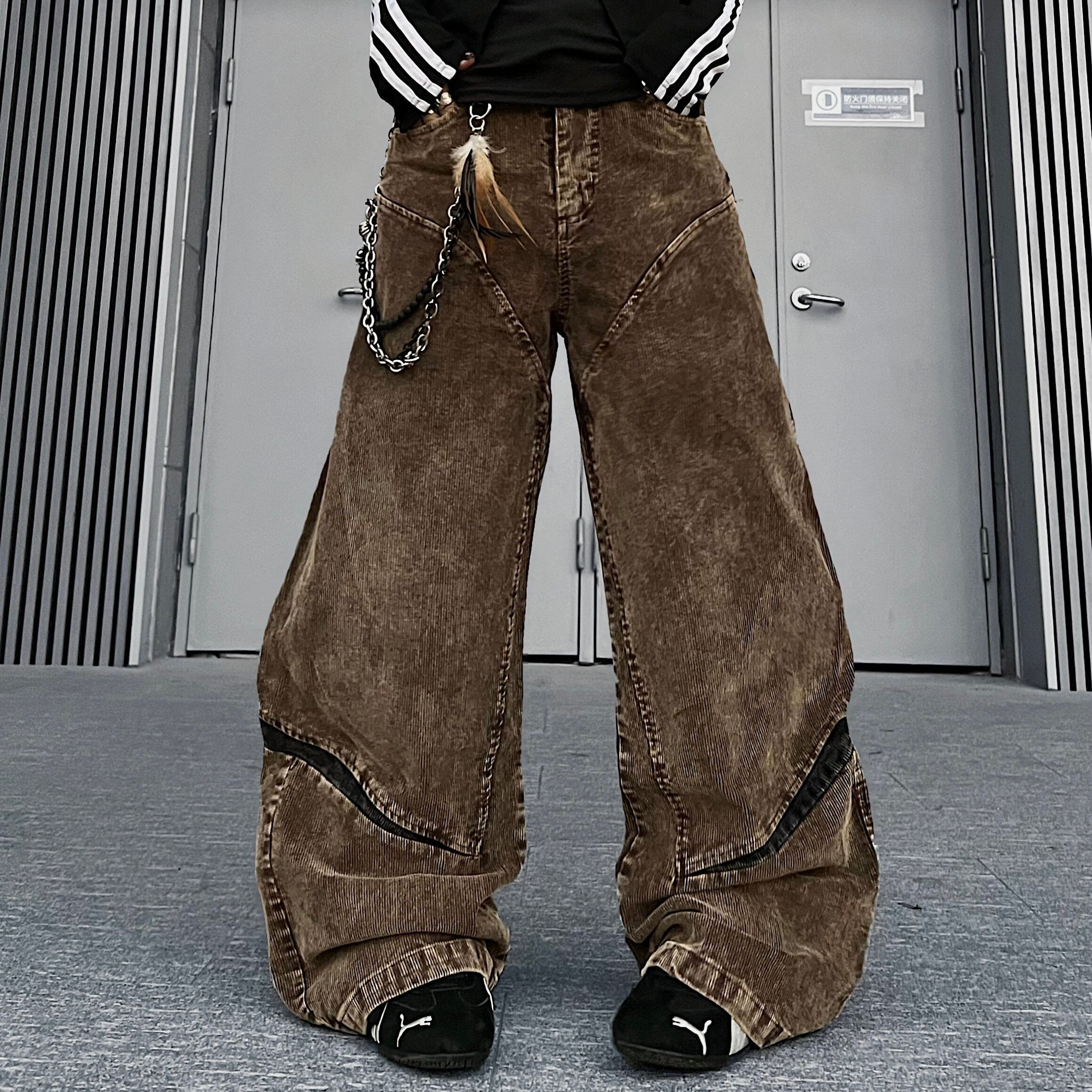 Men's Corduroy Deconstructed Patchwork Curved Wide-Leg Jeans