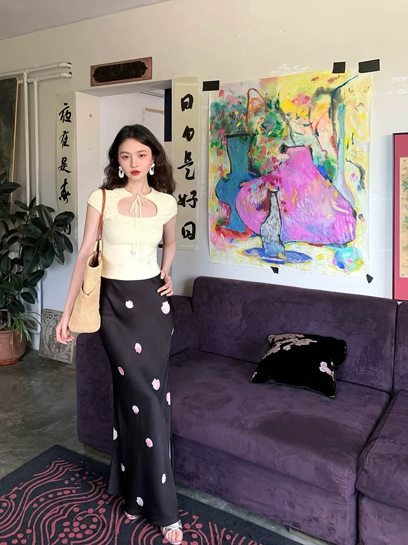 Black Shell Print Maxi Skirt