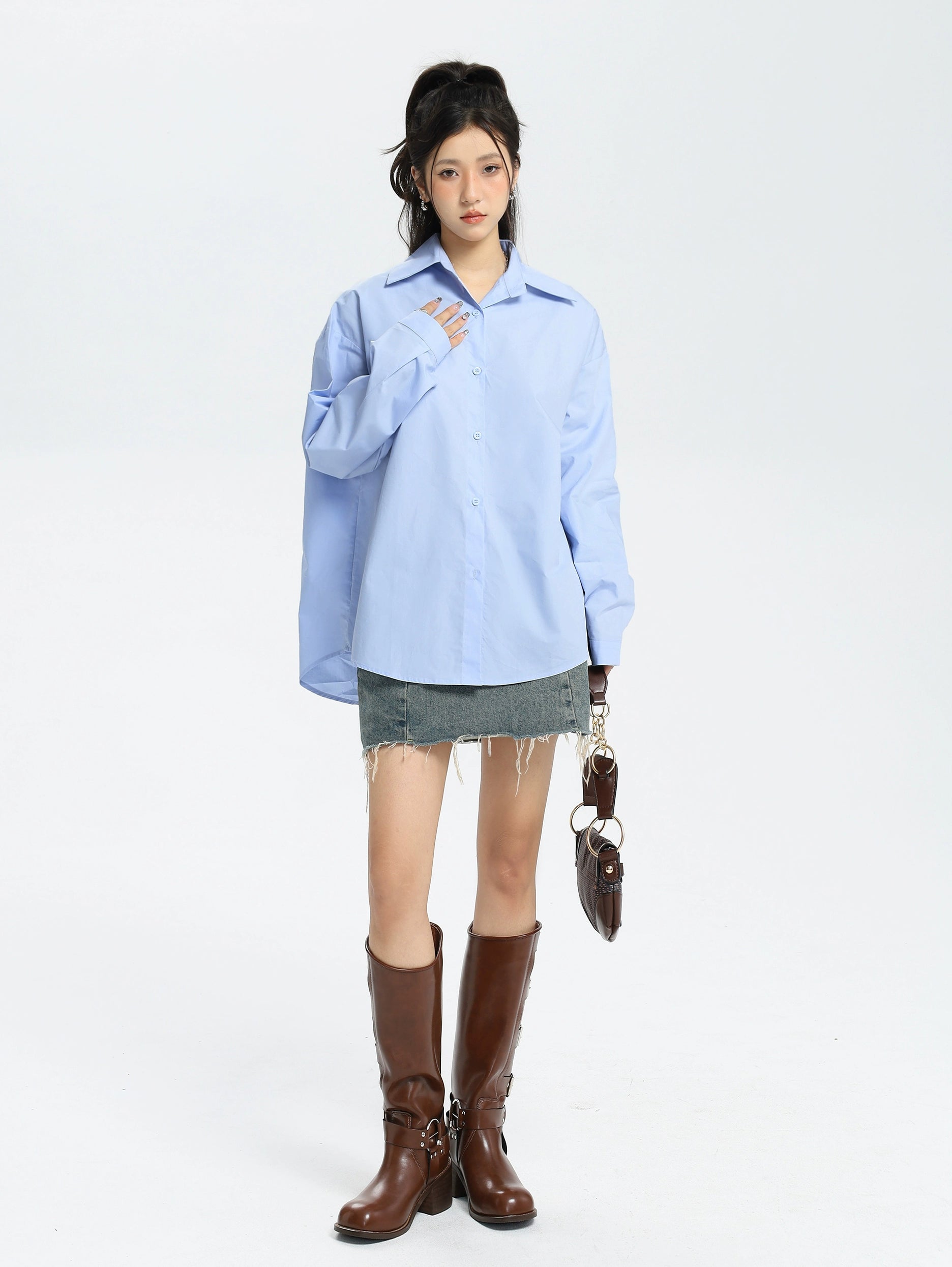 Weißes Button-Down-Hemd im Lagenlook Petite