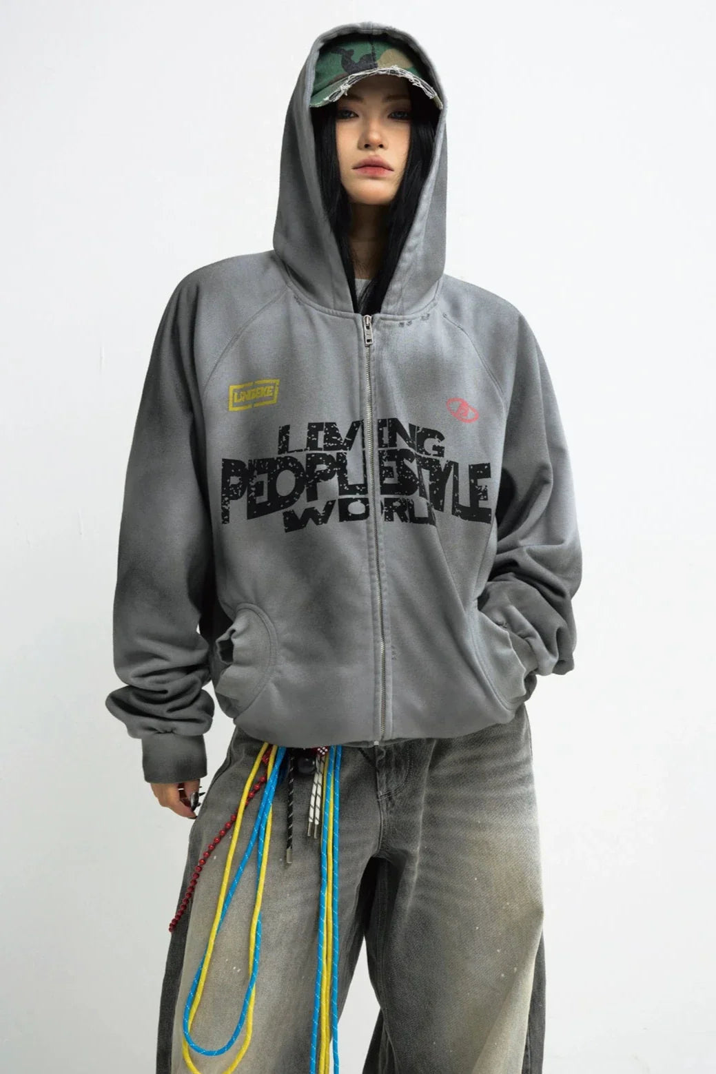 Men's Distressed Gradient Gray Hoodie Jacket