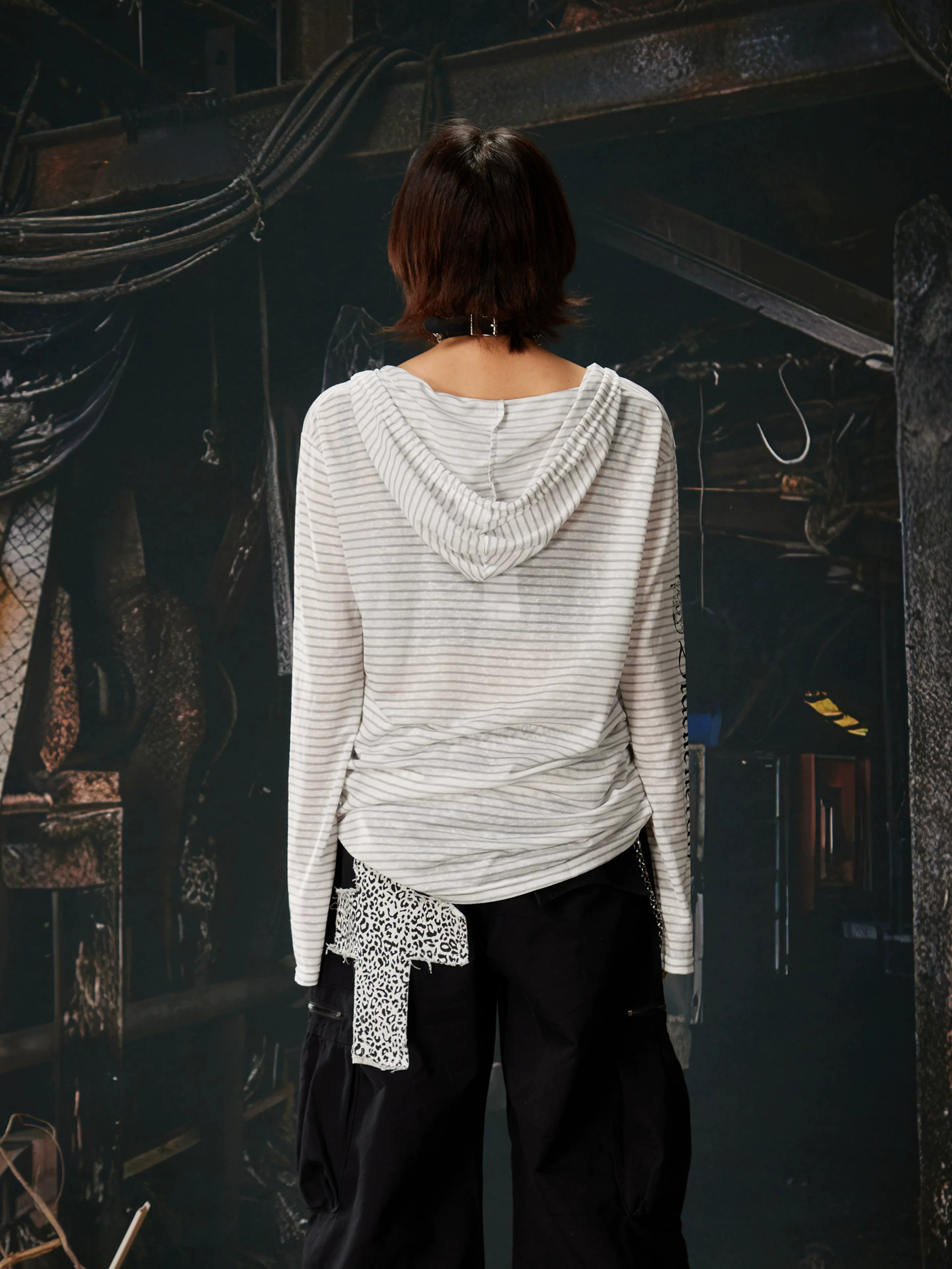 Unchained Script Striped Hooded Longsleeve
