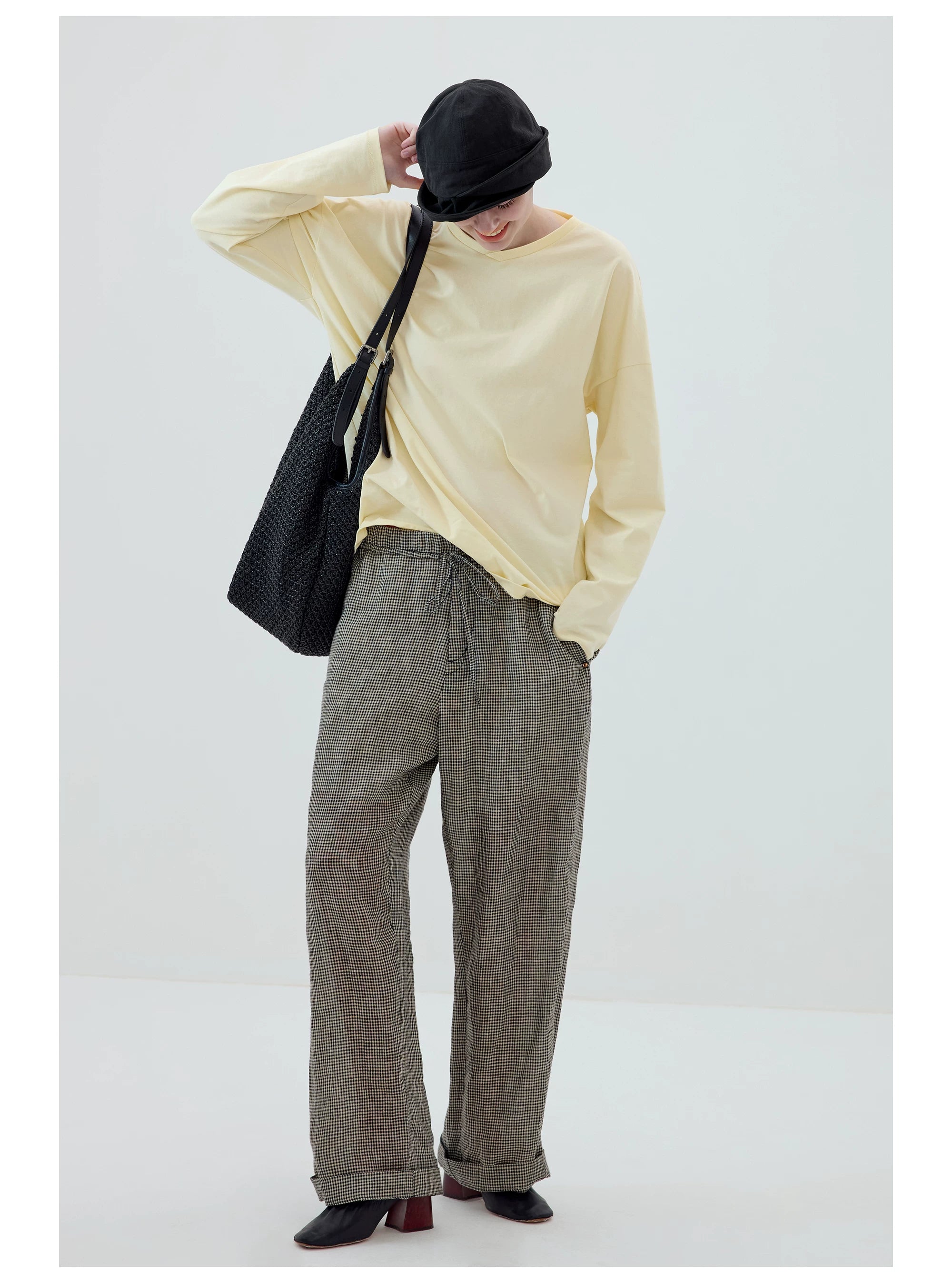 Microcheck Drawstring Wide-Leg Pants
