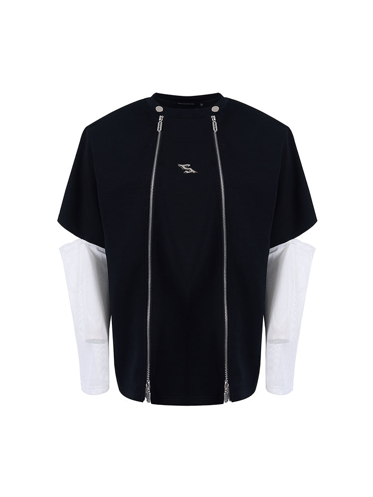 Dual Front Zippers and Mesh Sleeves T-Shirt