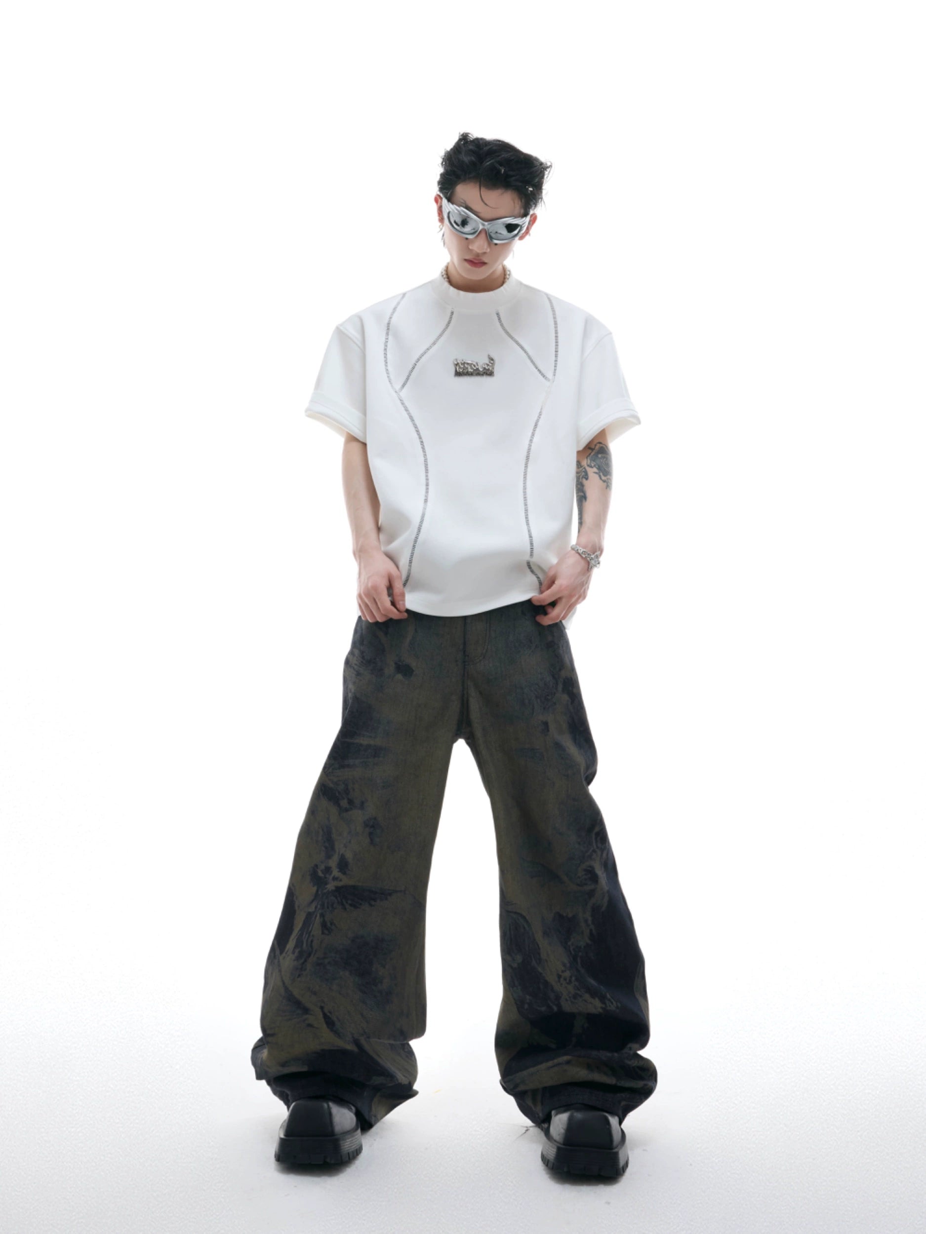White Reflective Piping Technical T-Shirt