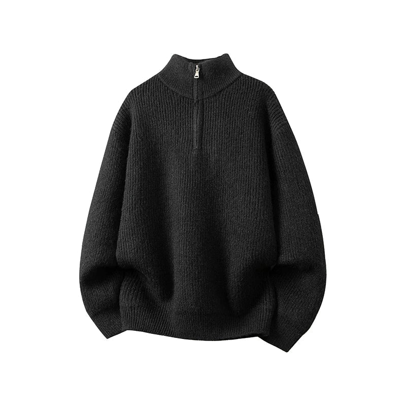 Cloud Melange Half‑Zip Mock‑Neck Knit Sweater