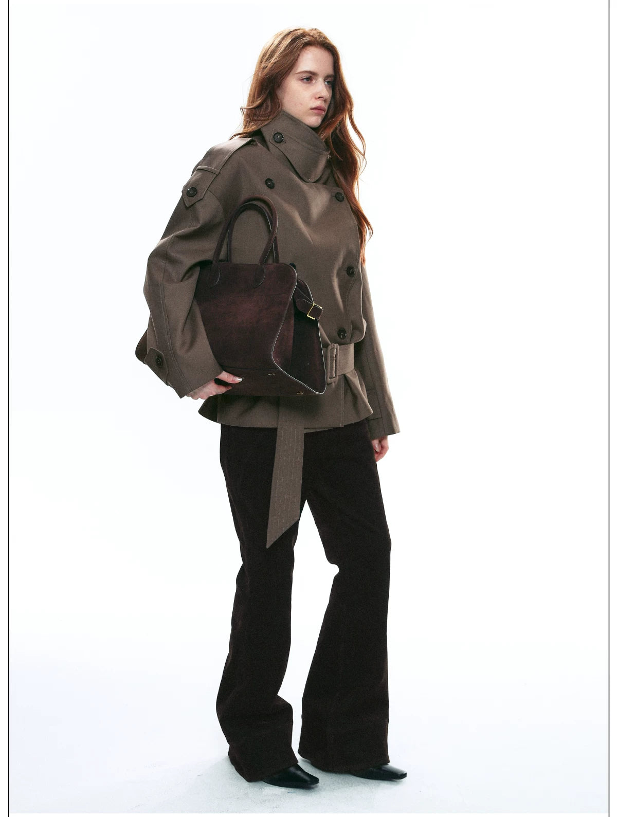 Draped Collar Belted Trench Jacket