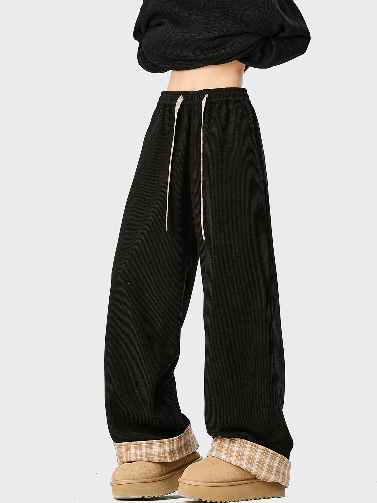 Check Cuff Corduroy Trousers