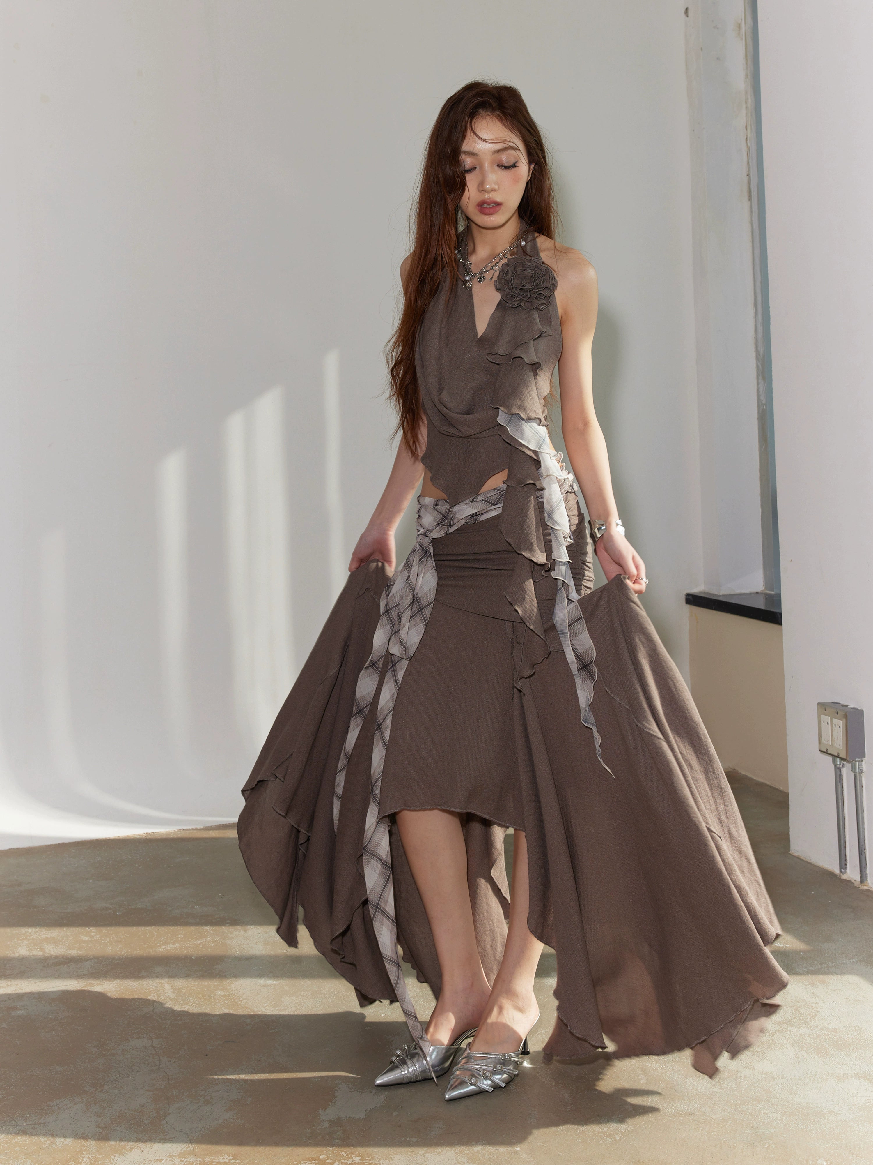 Dark Brown Draped Desert Nomad Skirt