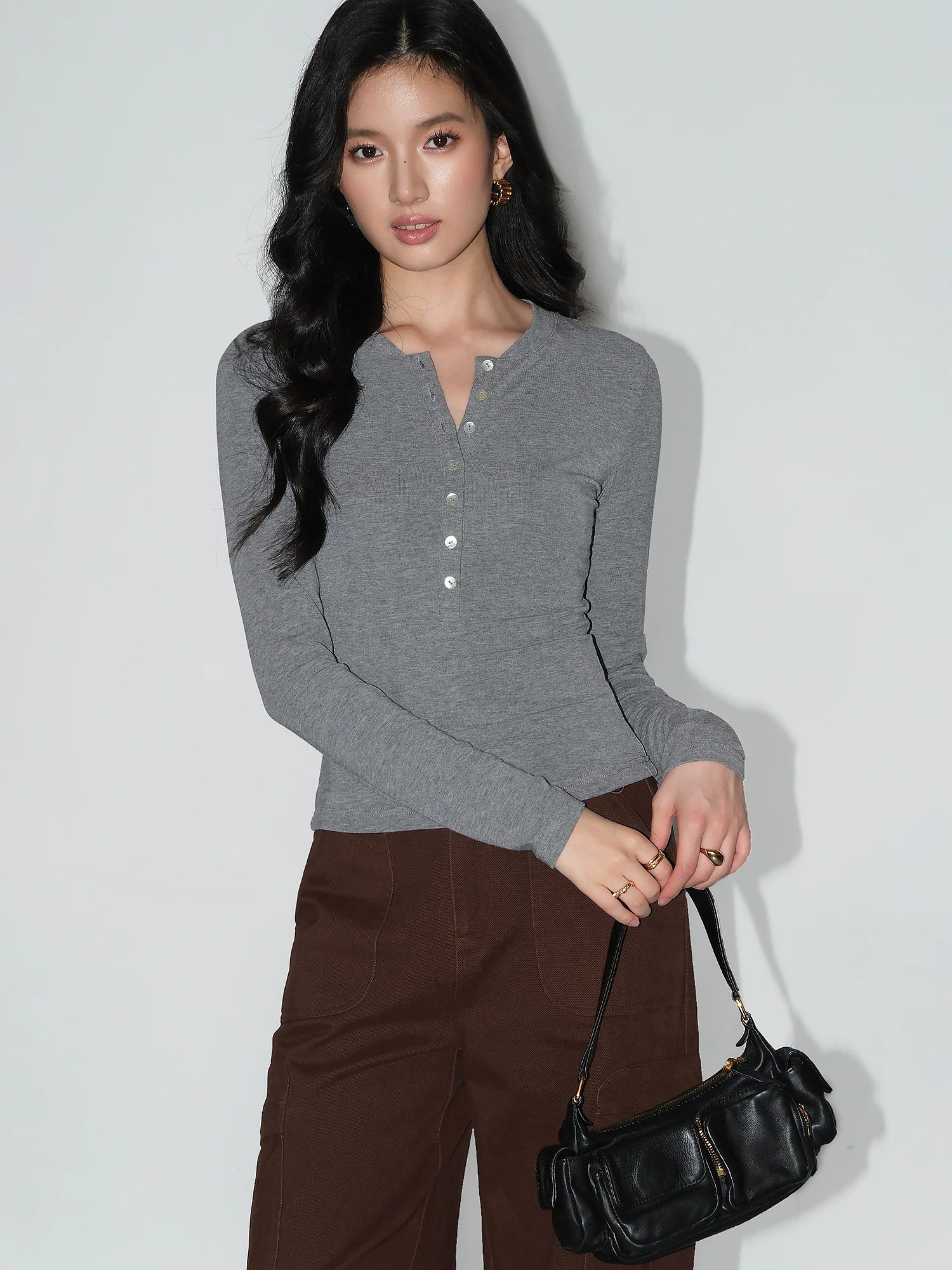Slim Ribbed Buttoned Henley Tops