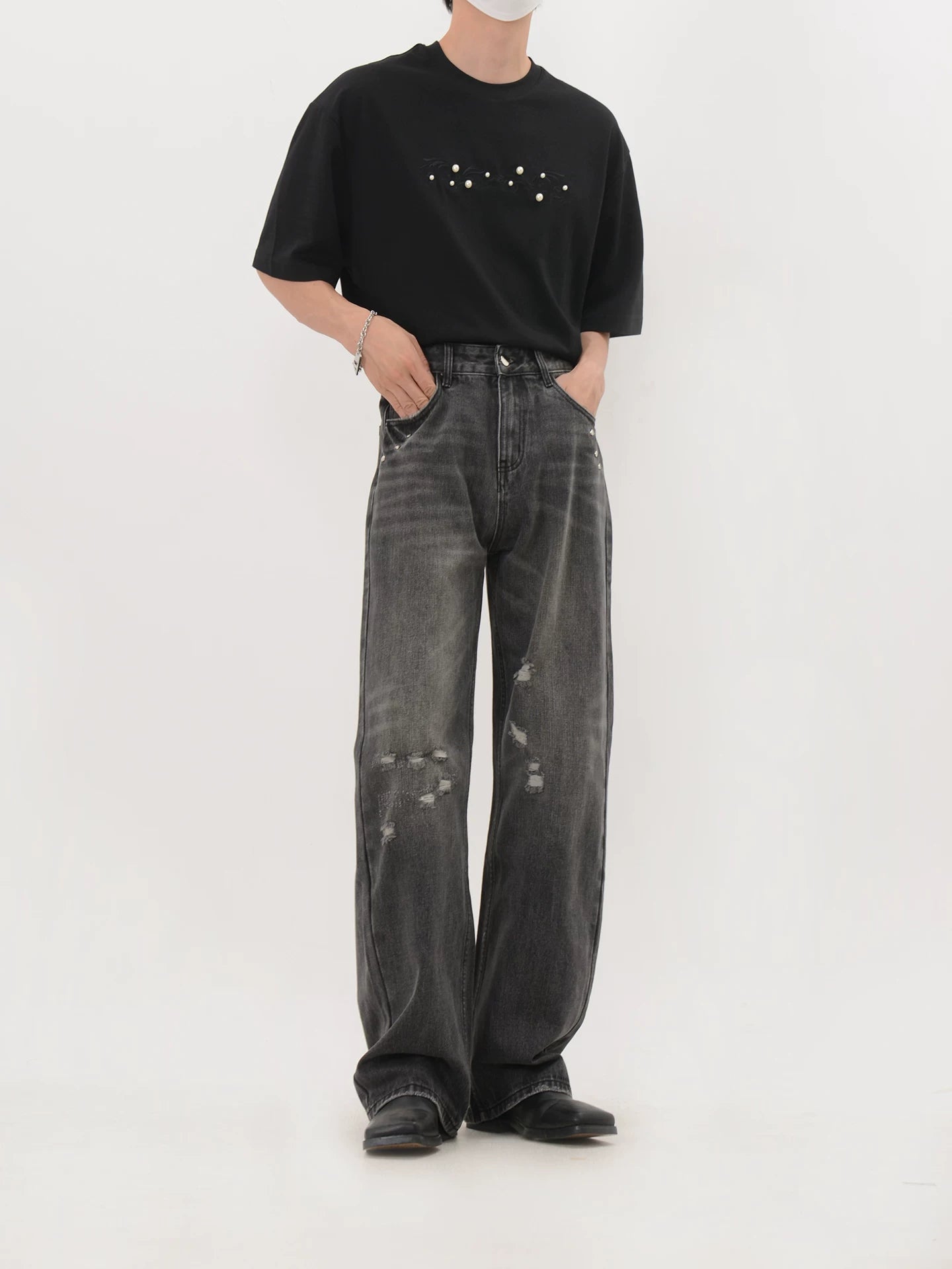 Shoreline Distressed Wide Denim