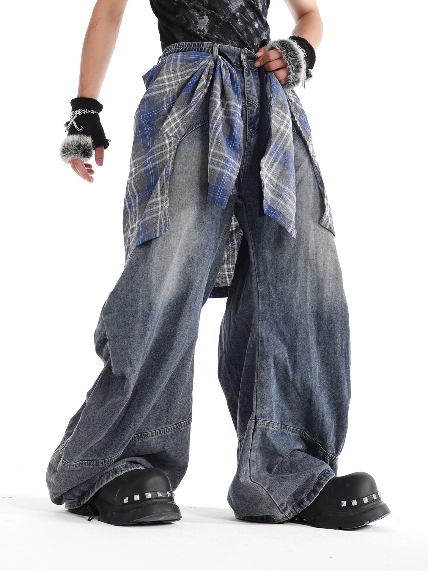 Plaid Drift Balloon Jeans