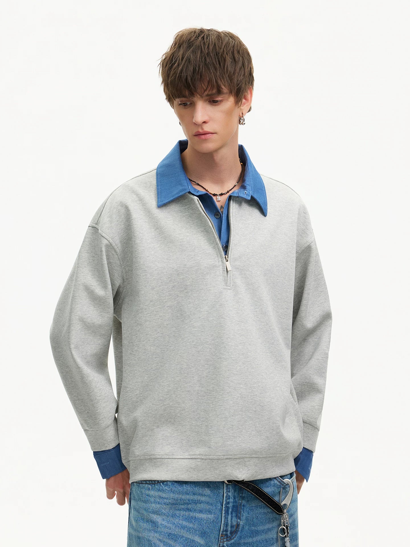 Skyline Layered Collar Half‑Zip Sweatshirt