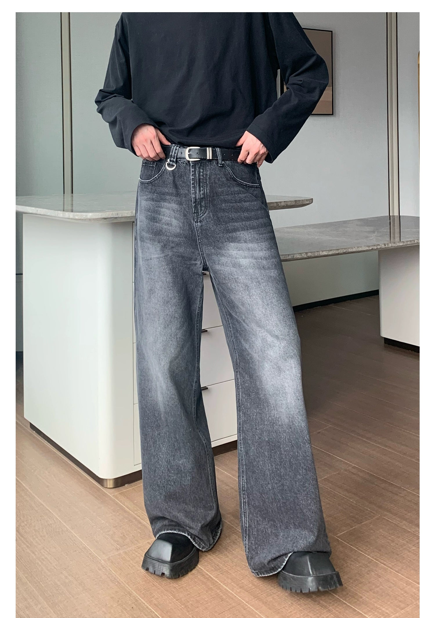 Straight-Wide-Leg Wash Jeans