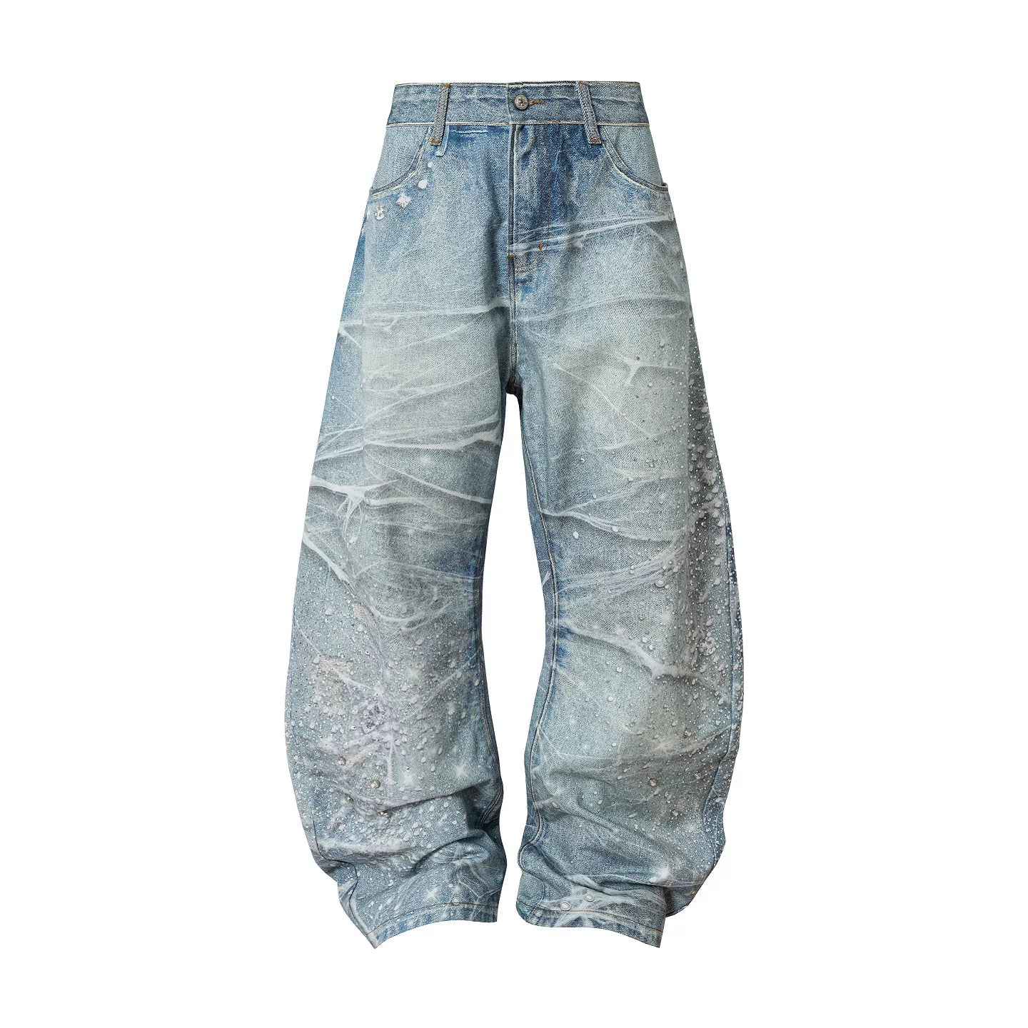 Crystal Embellished Bleached Wide Leg Jeans
