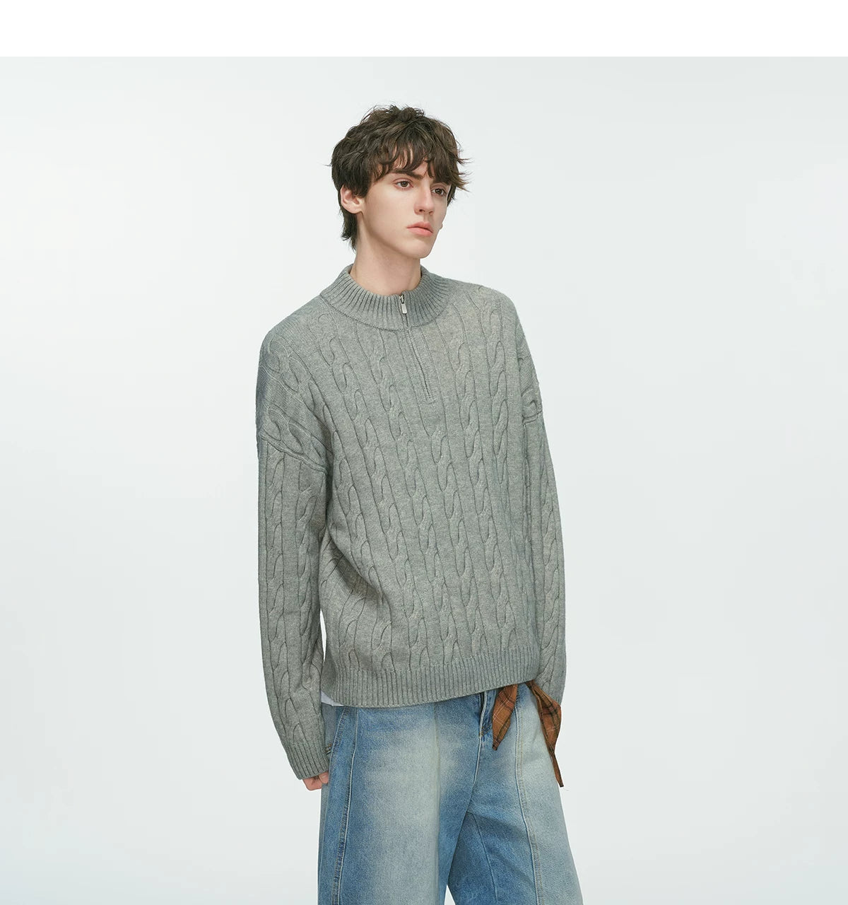 Auburn Studio Cable-Knit Half‑Zip Sweater
