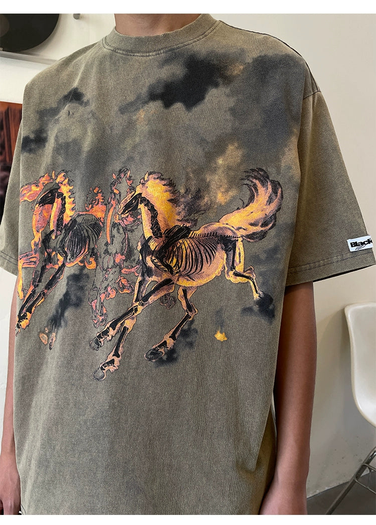 Vintage Horse Print Oversized T-Shirt