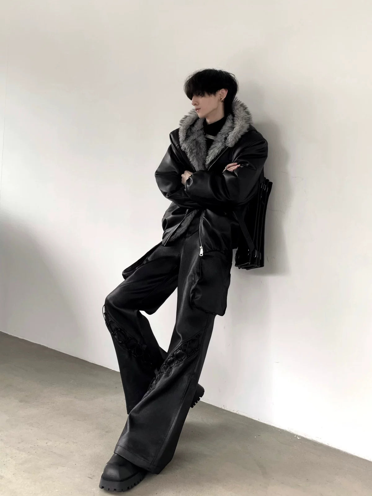 Frost Fur Collar Leather Jacket