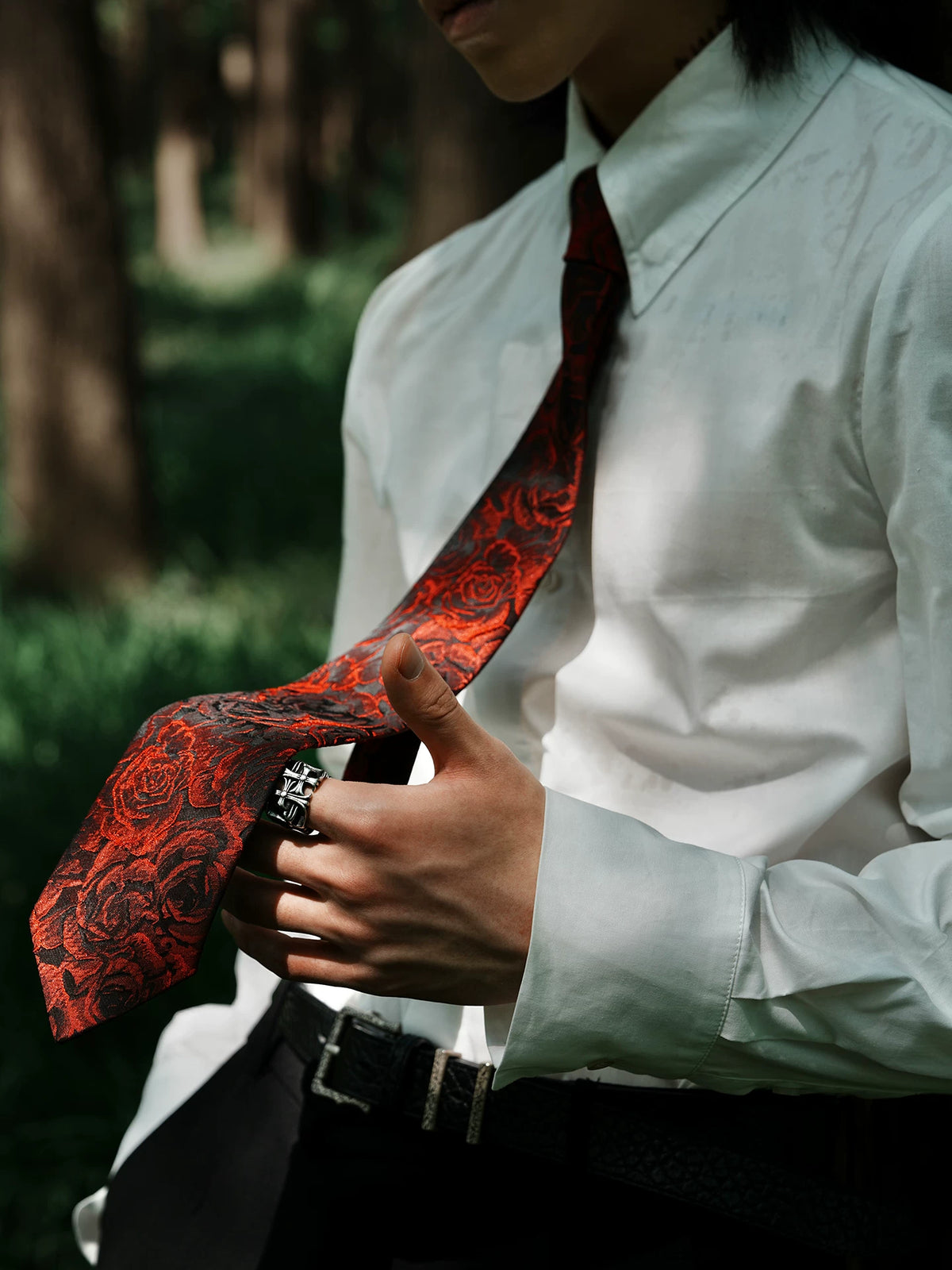 Crimson Rose Jacquard Necktie