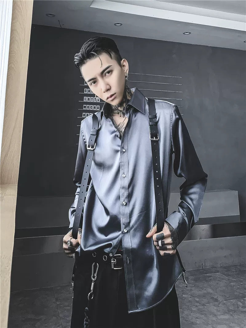 Noir Luxe Liquid Satin Button‑Up Shirt