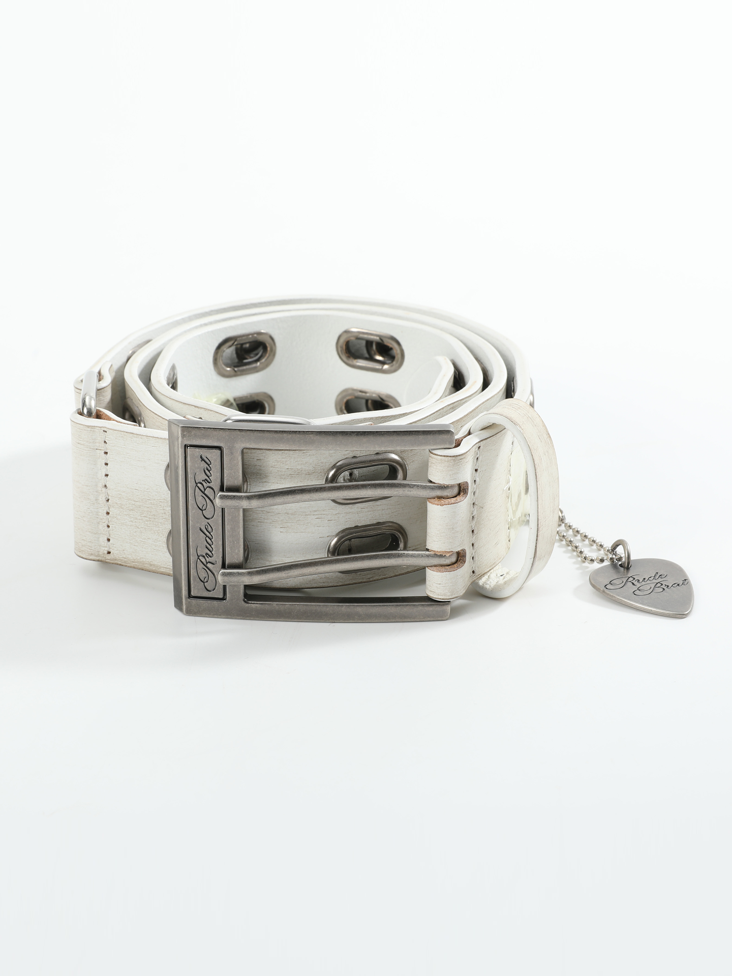 White Industrial Grommet Buckle Belt