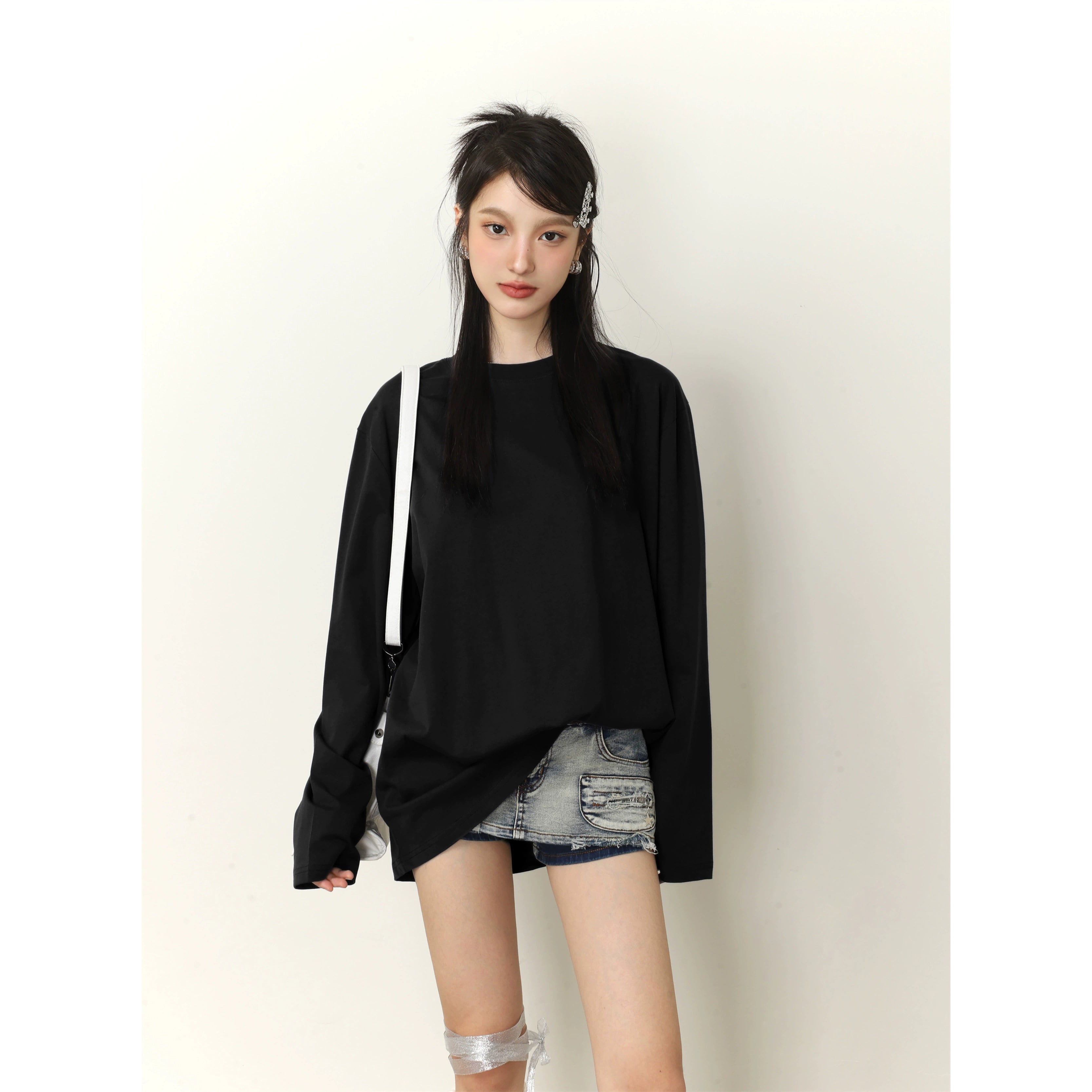 Feste Farbe Lose Long Sleeve T-Shirt