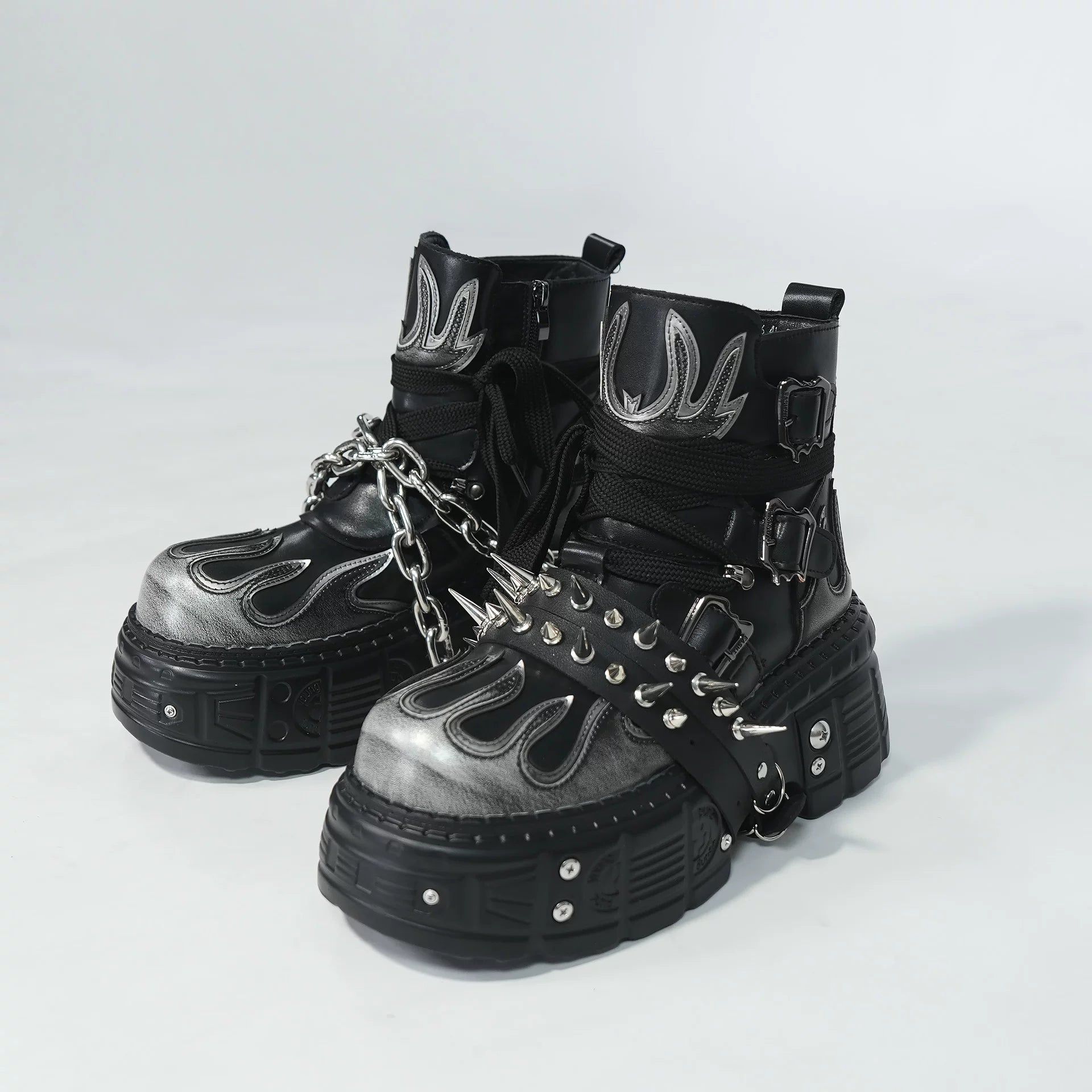 Obsidian Inferno Chain-Spike Platform Boots