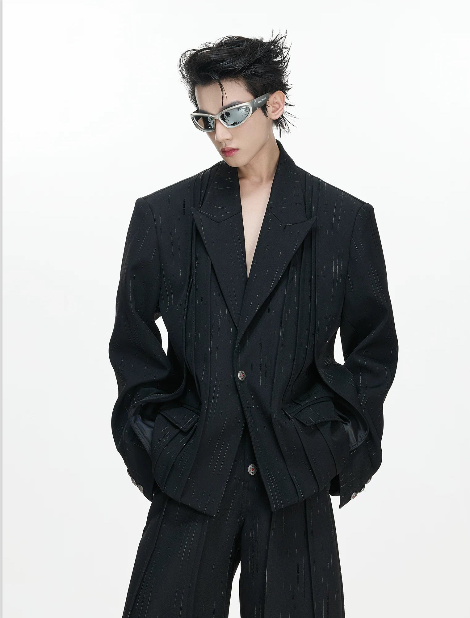 Nebula Pinstripe Oversized Drape Blazer
