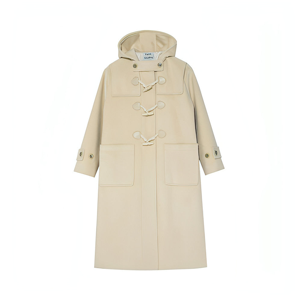Winter Thicken College Style Hooded Mid-Length Melton Wool Coat - chiclara