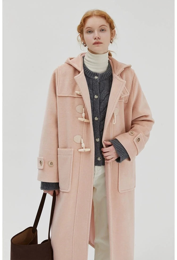 Winter Thicken College Style Hooded Mid-Length Melton Wool Coat - chiclara
