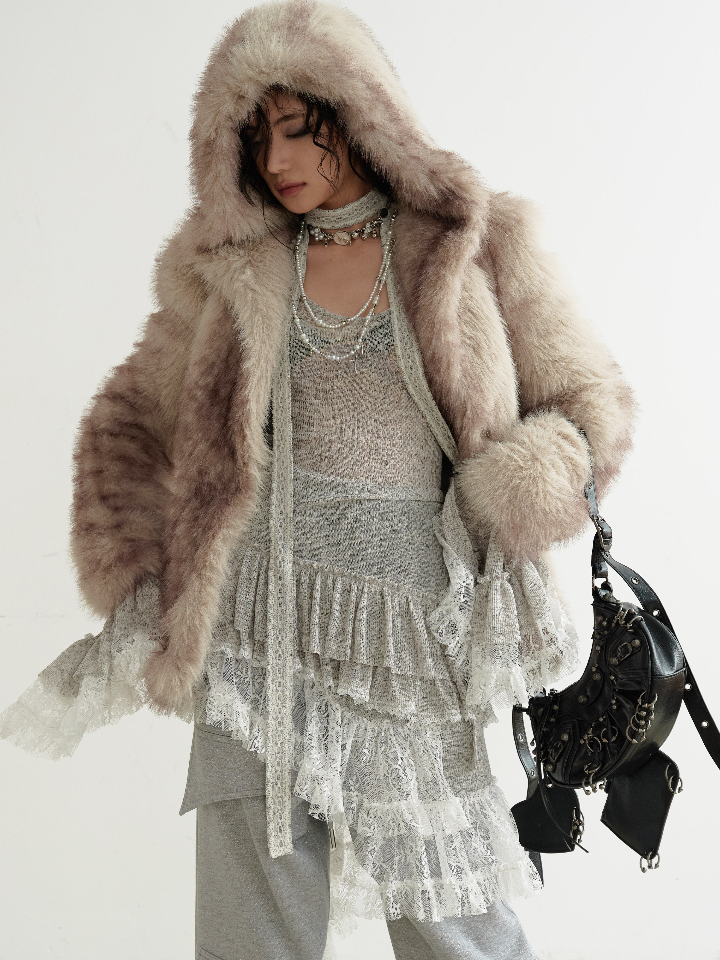 Ethereal Sheer Lace-Panel Asymmetrical Knit Dress